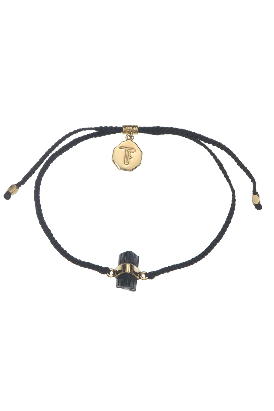 Black Tourmaline Crystal Bracelet | Black - Gold