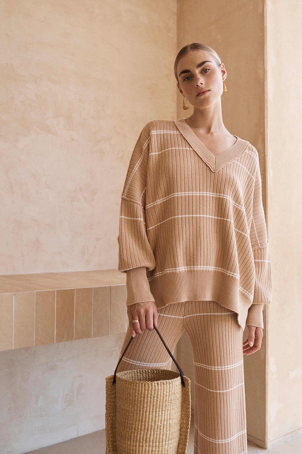 Vera Organic Knit Sweater - Honey Stripe