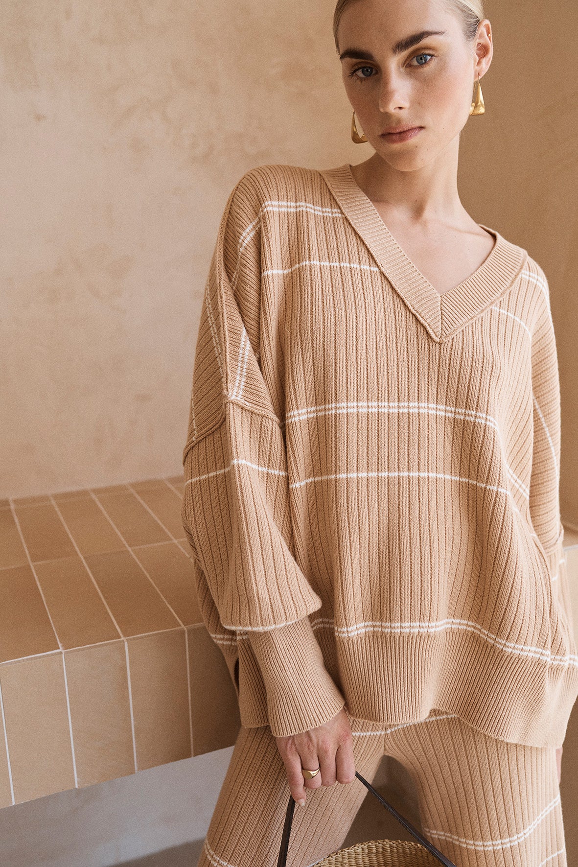 Vera Organic Knit Sweater - Honey Stripe