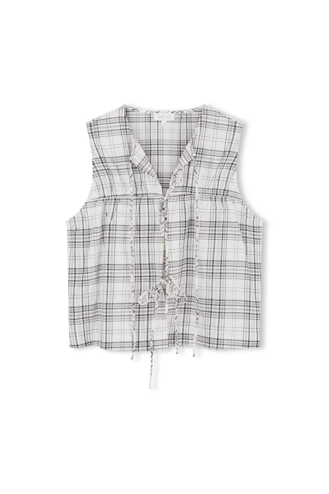 Camille Tie Top - Black/Cream Check