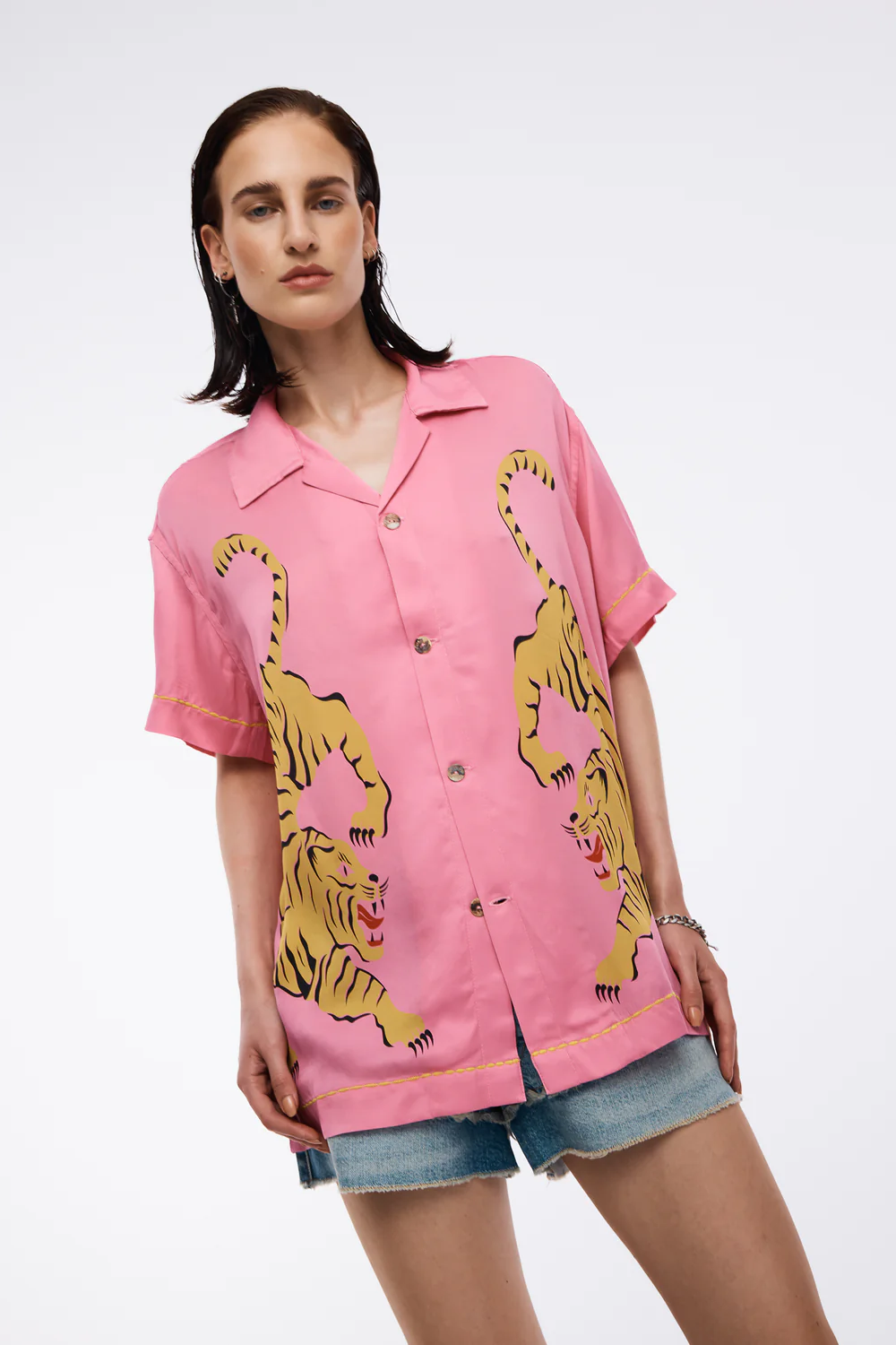 Crouching Tiger Washed Silk Shirt - Pink
