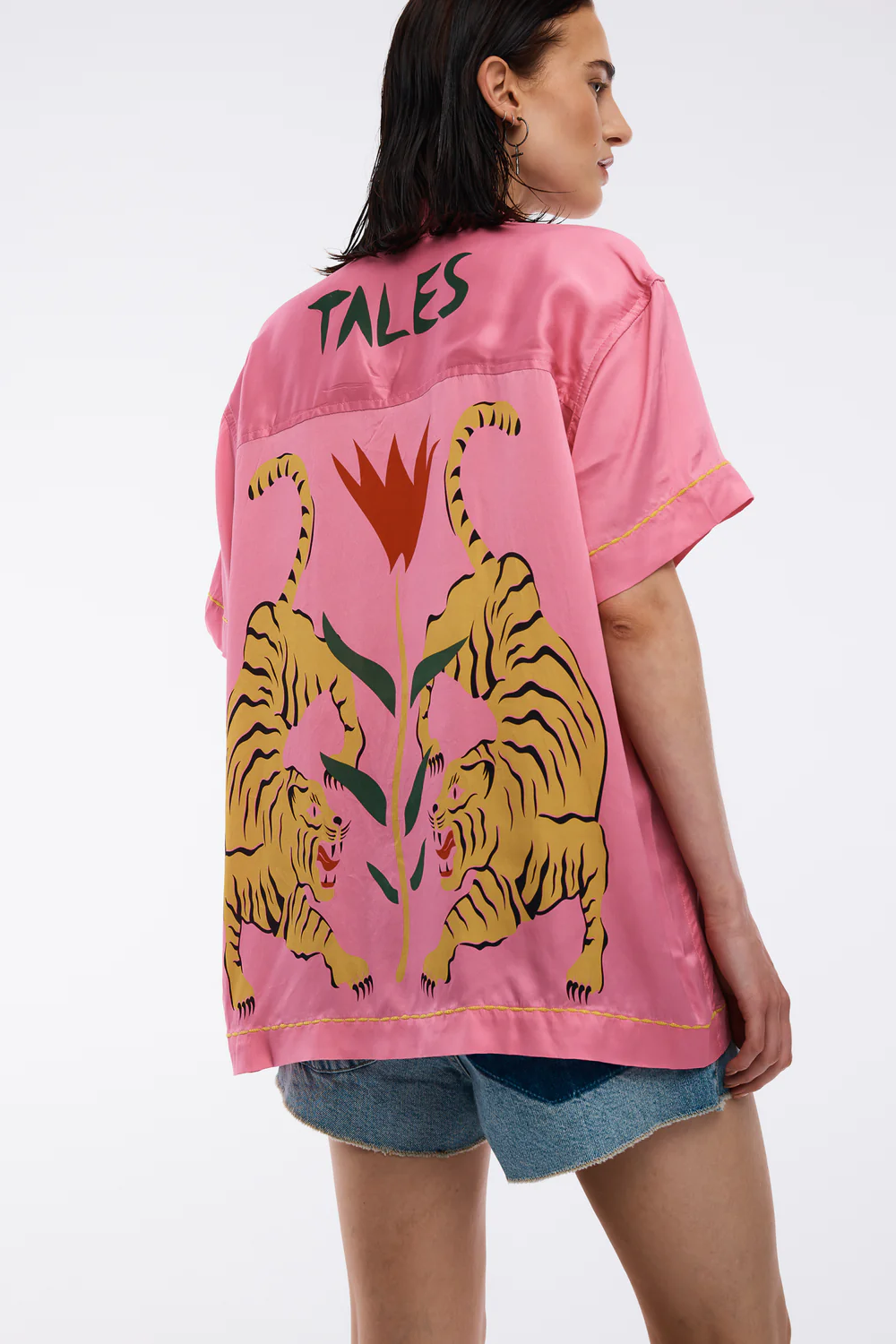 Crouching Tiger Washed Silk Shirt - Pink