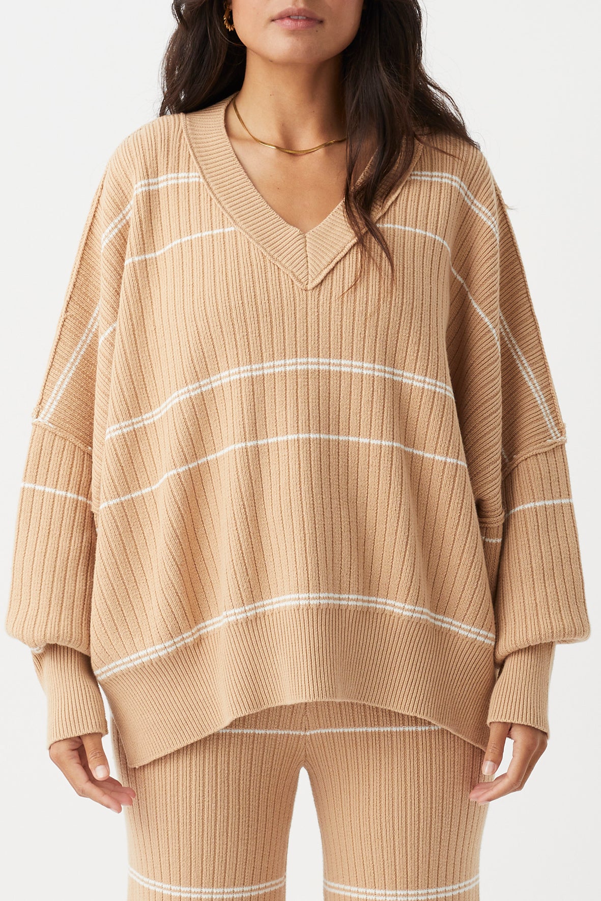 Vera Organic Knit Sweater - Honey Stripe