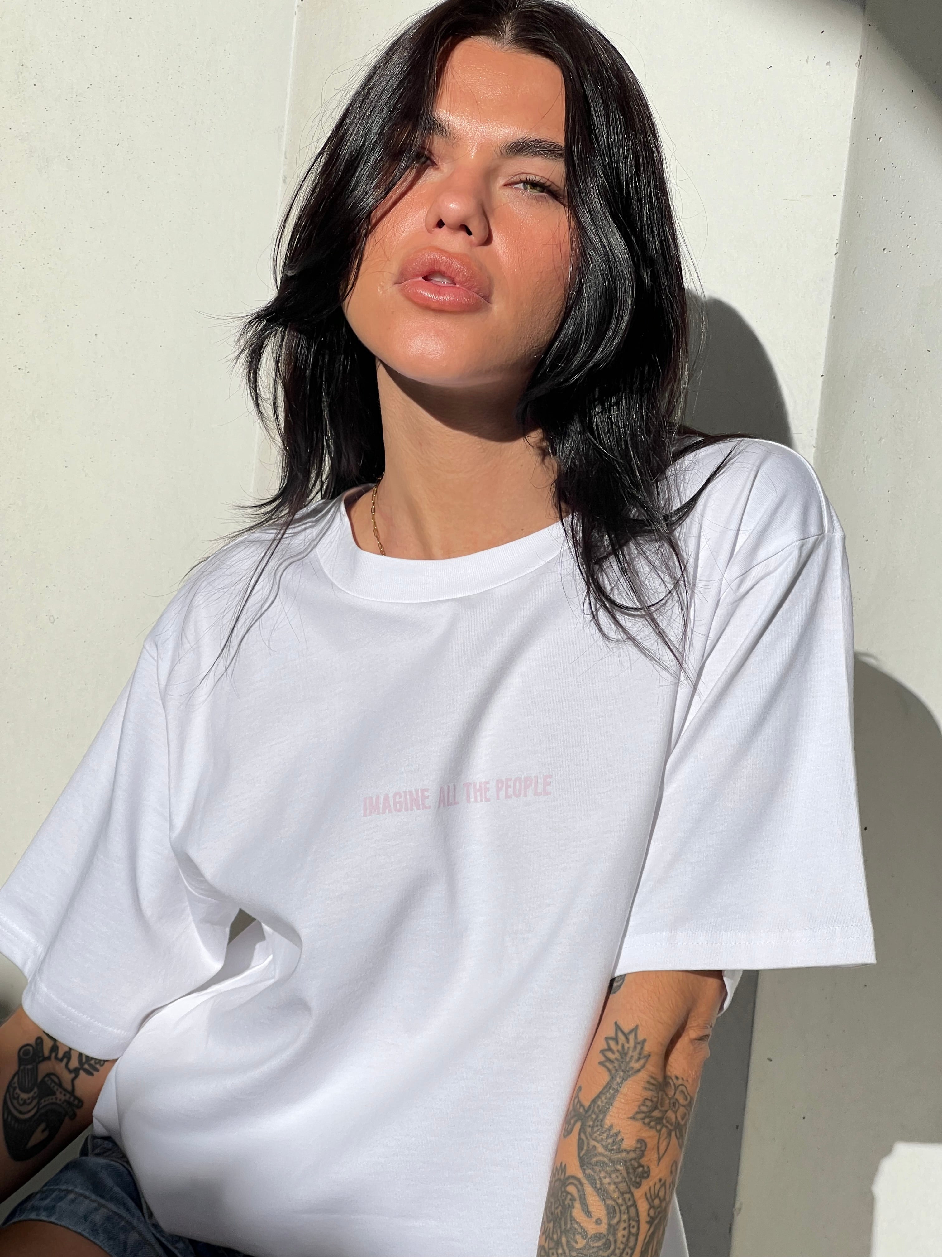 Imagine Heavy Tee White - Pink