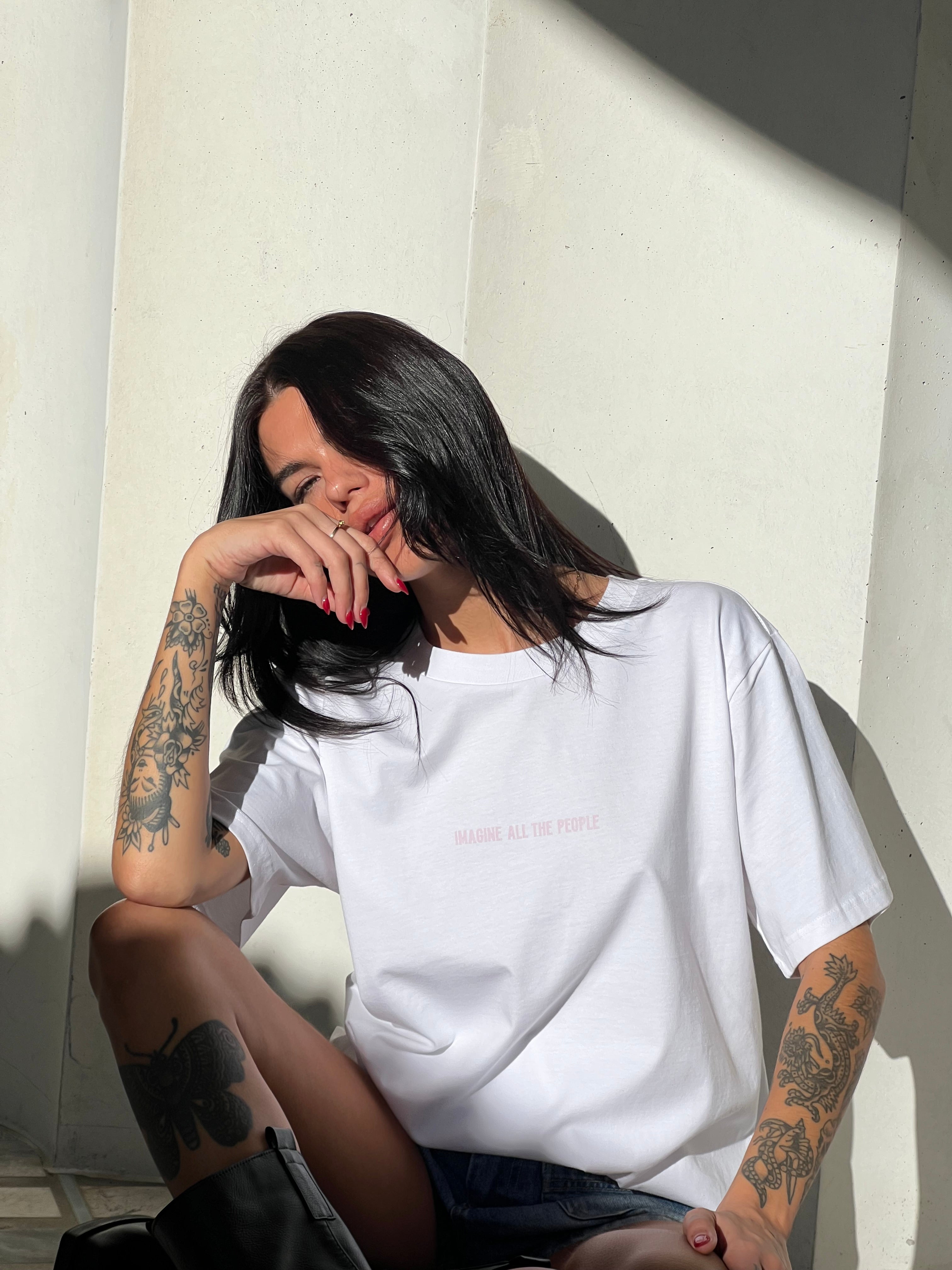 Imagine Heavy Tee White - Pink