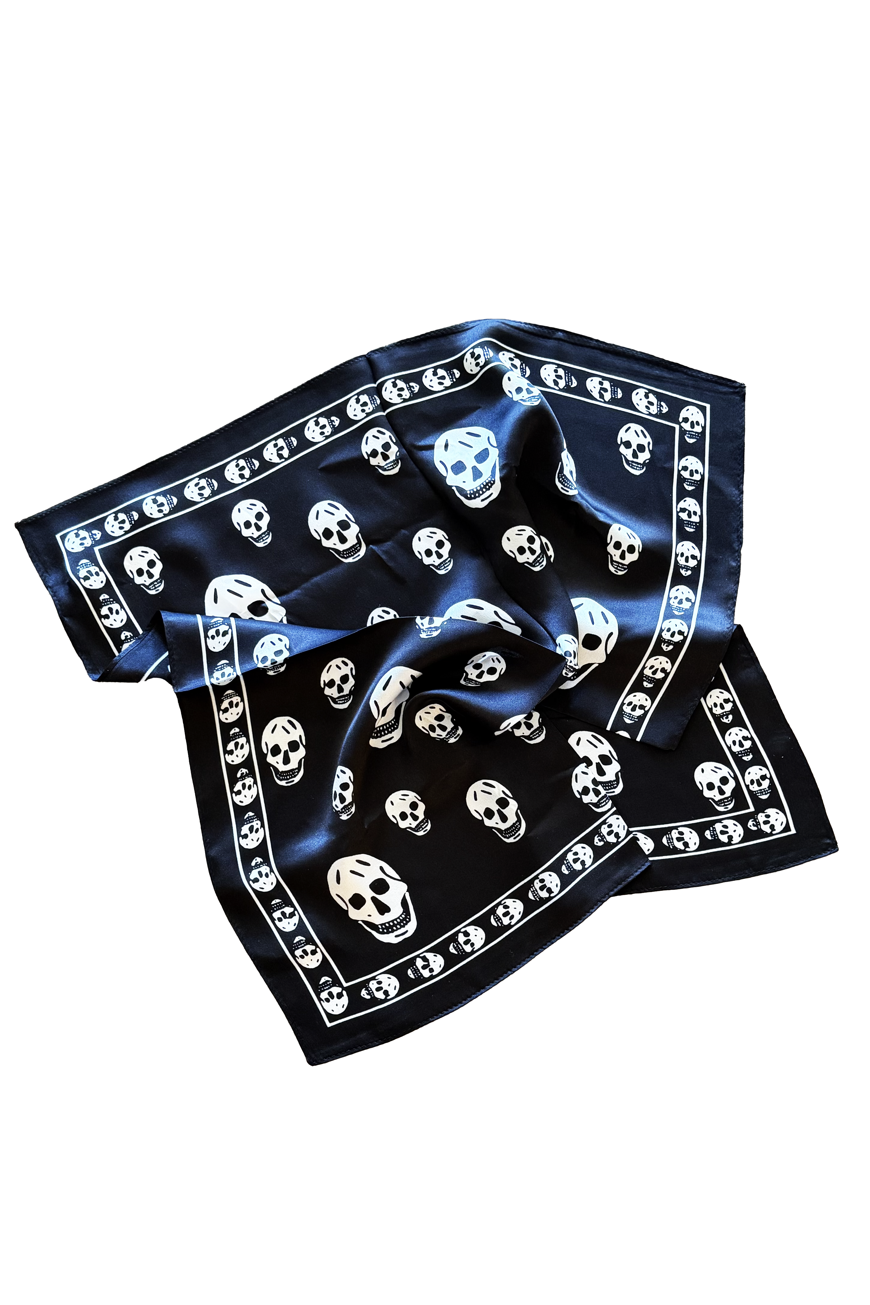100% Silk Skull Scarf - Black/White