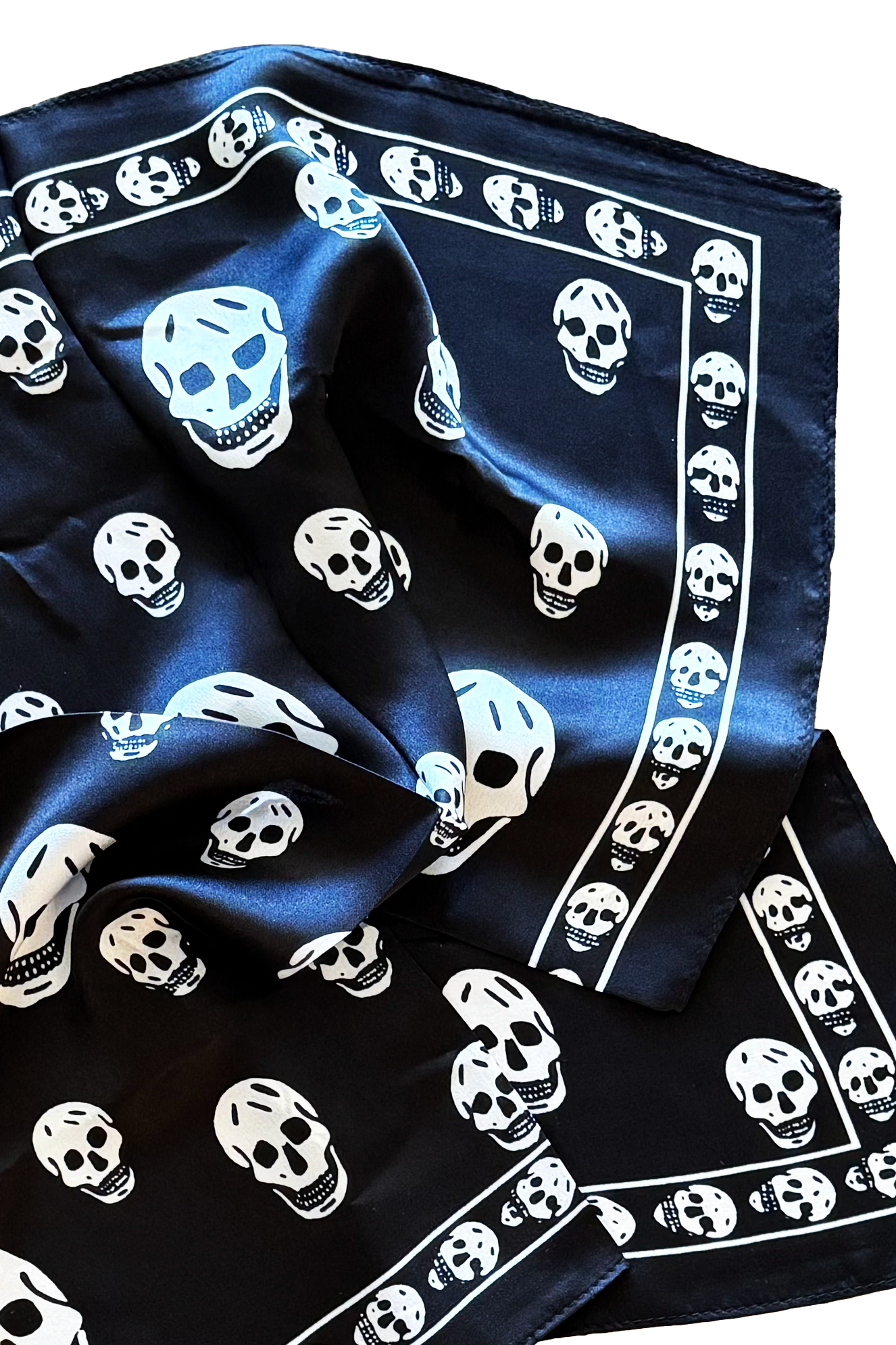 100% Silk Skull Scarf - Black/White