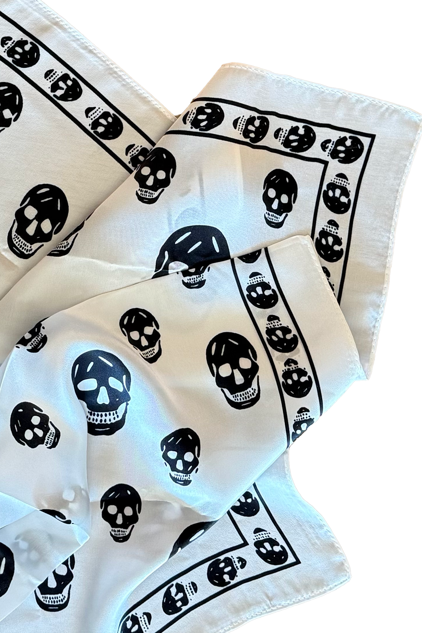 100% Silk Skull Scarf - White/Black