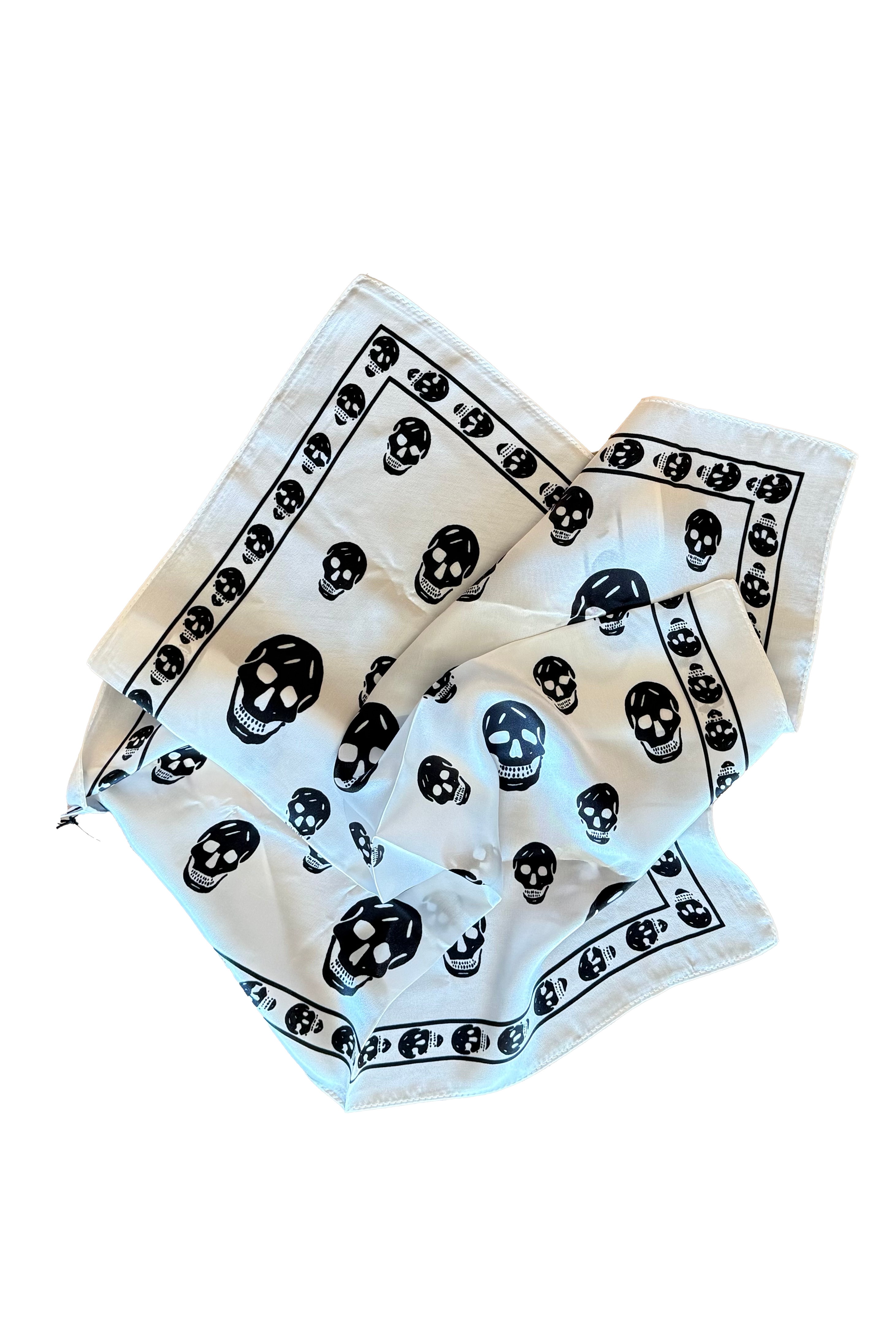 100% Silk Skull Scarf - White/Black