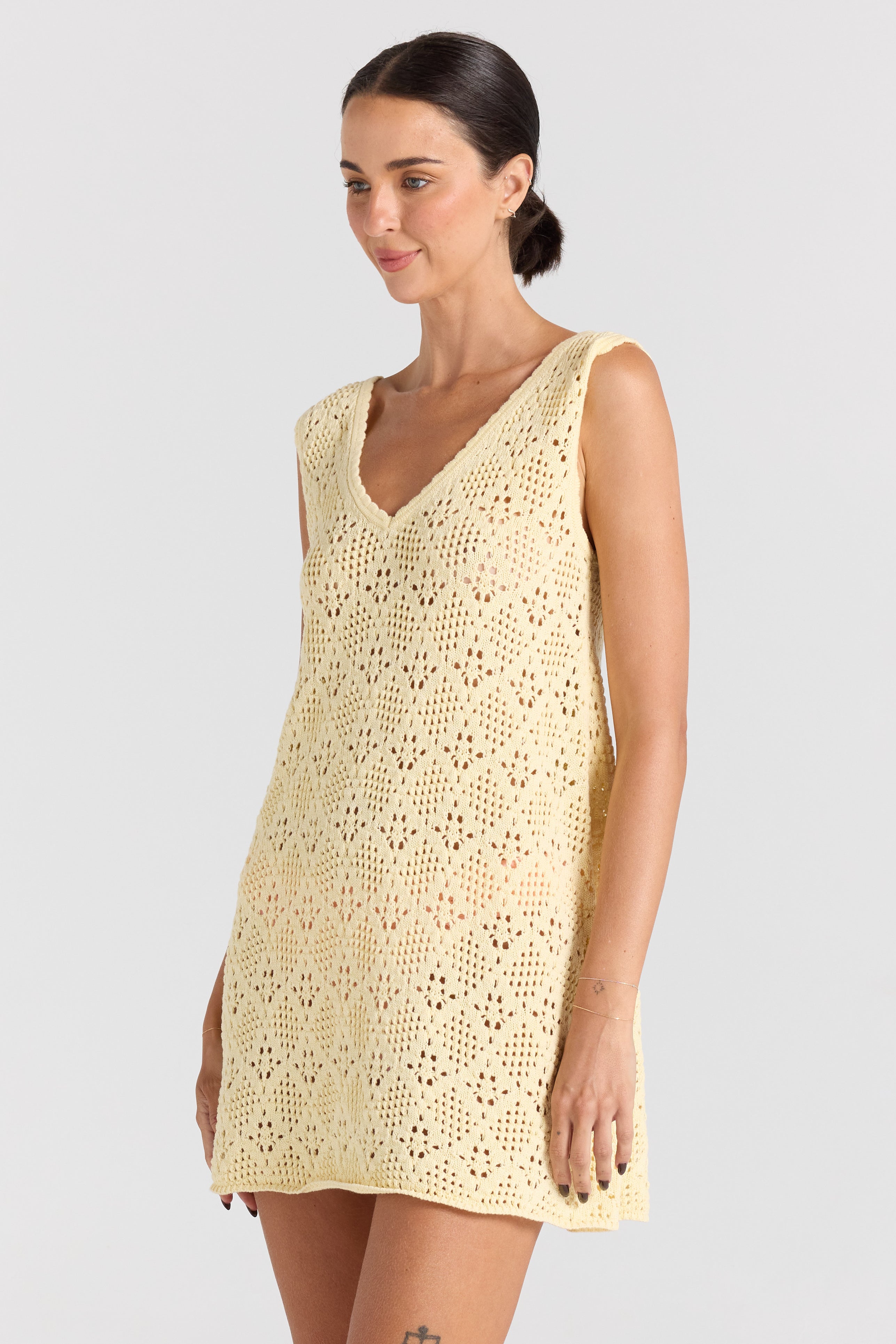 Messina V Knit Dress - Lemon
