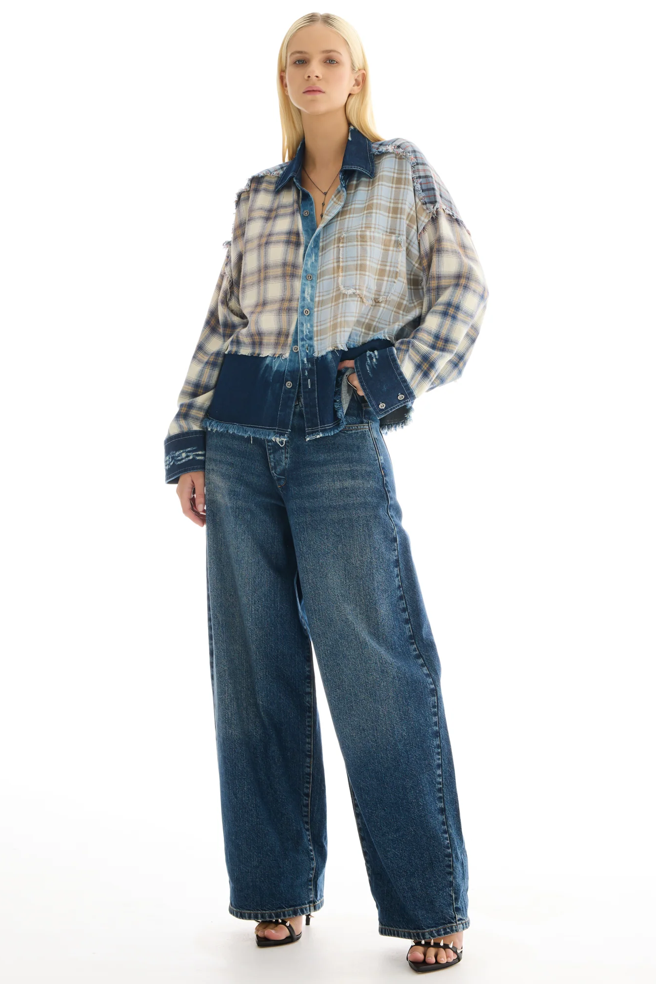 Mixed Flannel And Denim Shirt
