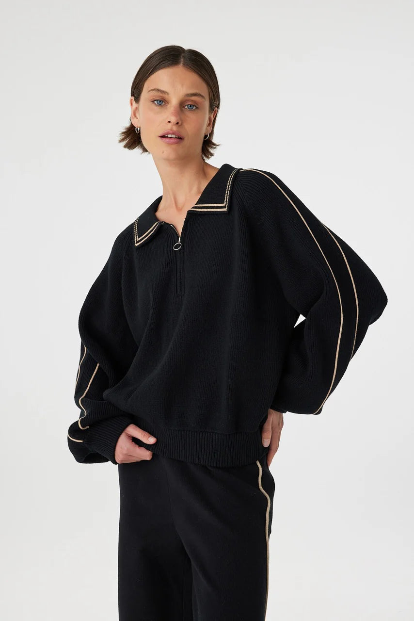 Nella Zip Sweater - Black/Taupe