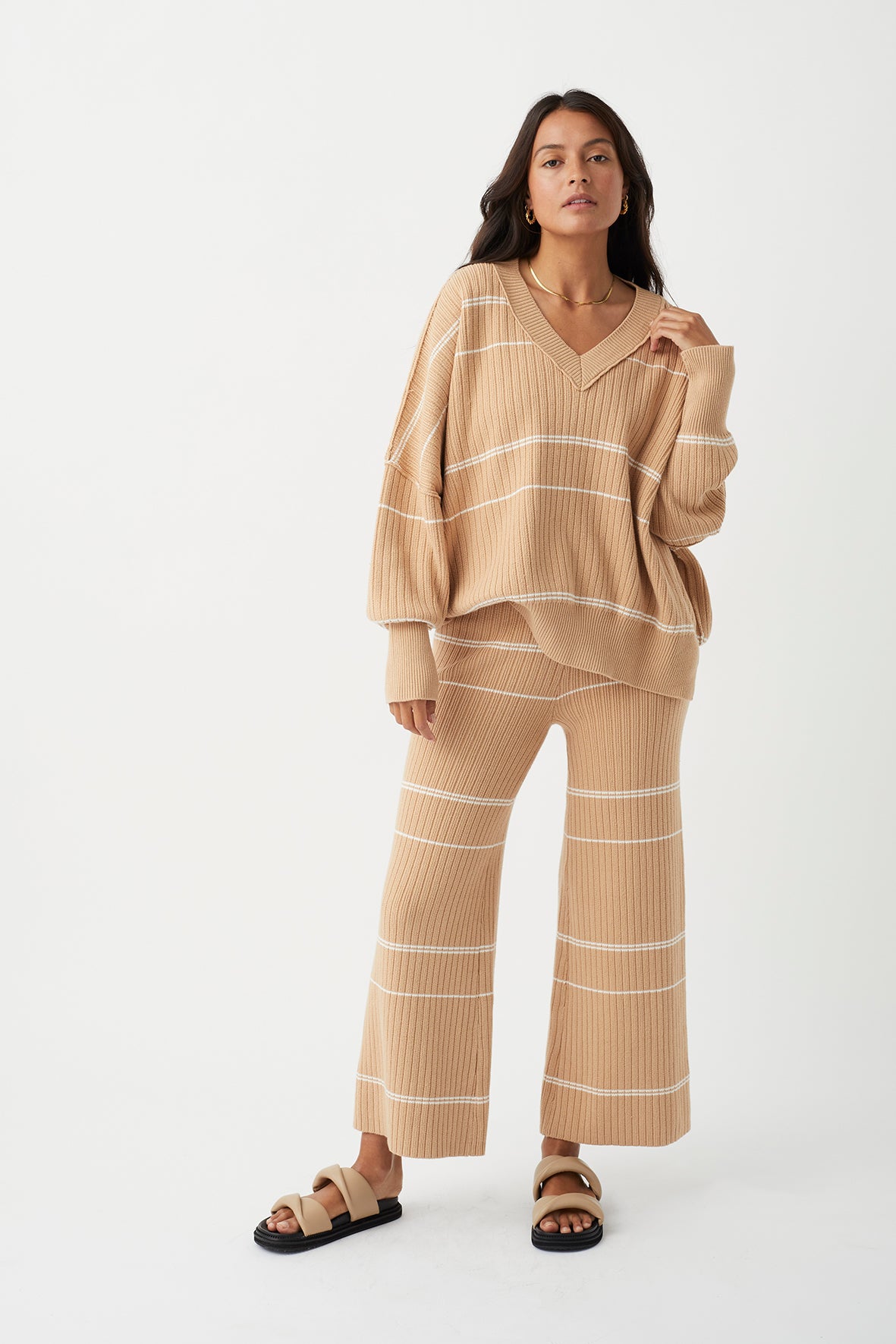 Vera Organic Knit Sweater - Honey Stripe