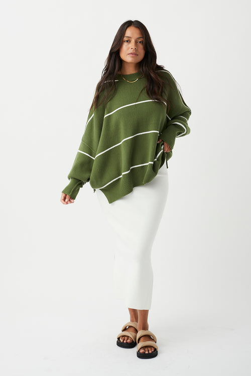 Arcaa | Harper Stripe Sweater - Caper/Cream