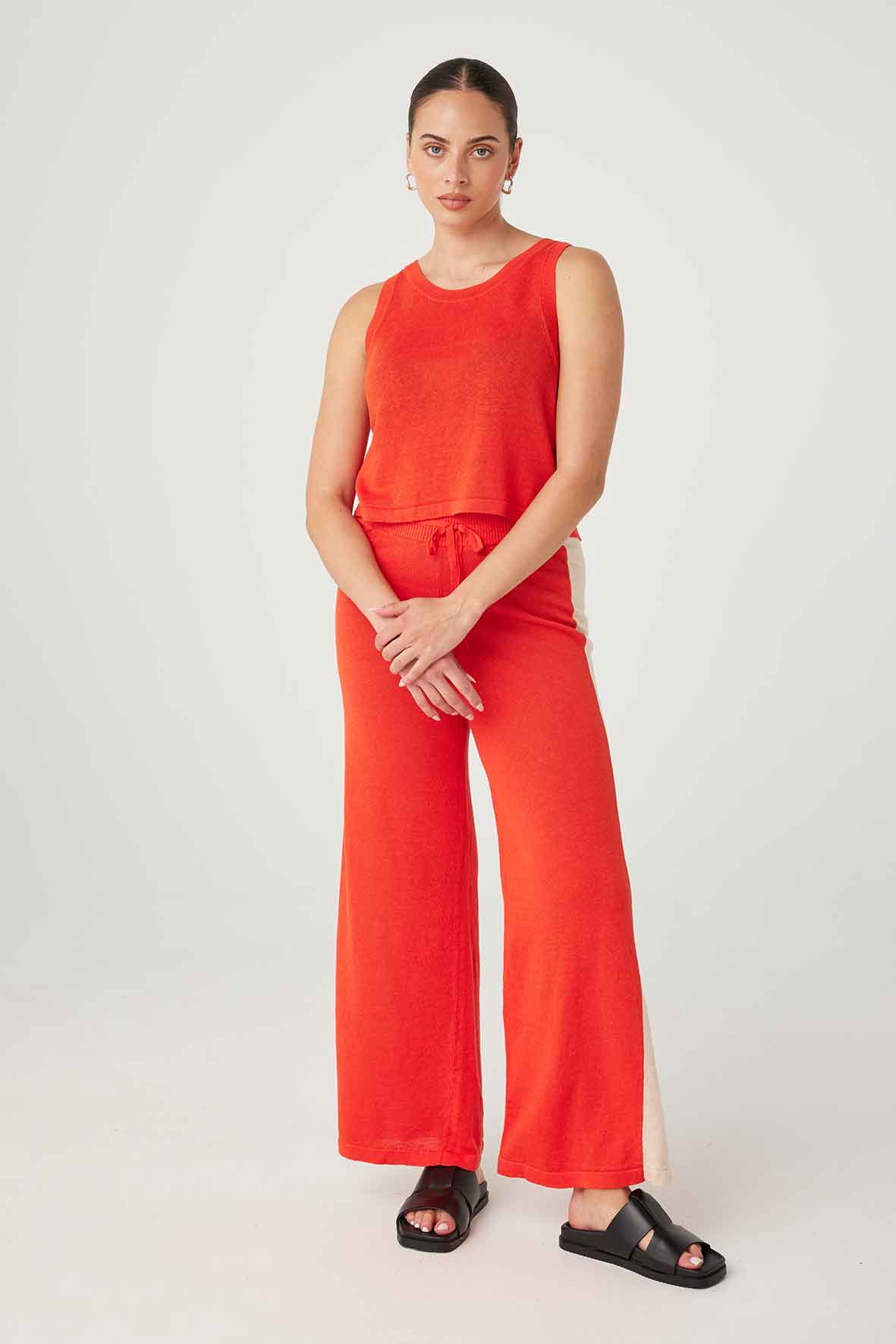 Larri Linen Knit Pant - Hibiscus/Sand