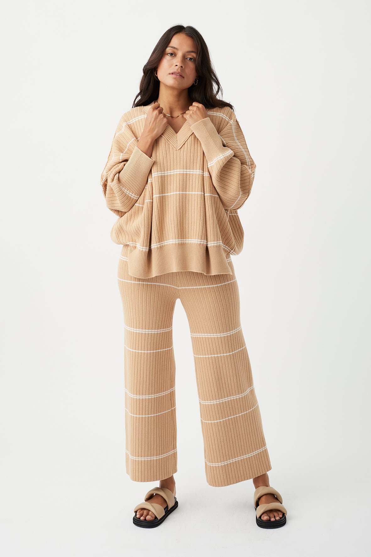 Vera Organic Knit Sweater - Honey Stripe