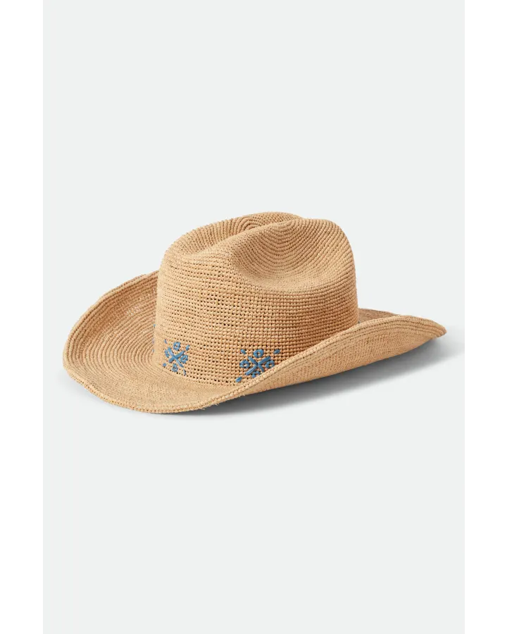 Odessa Straw Packable Cowboy - Tan/Sunrise Blue