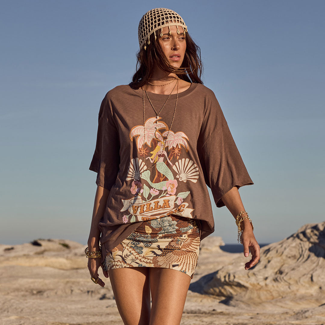Villa Tropic Oversized Biker Tee - Coffee