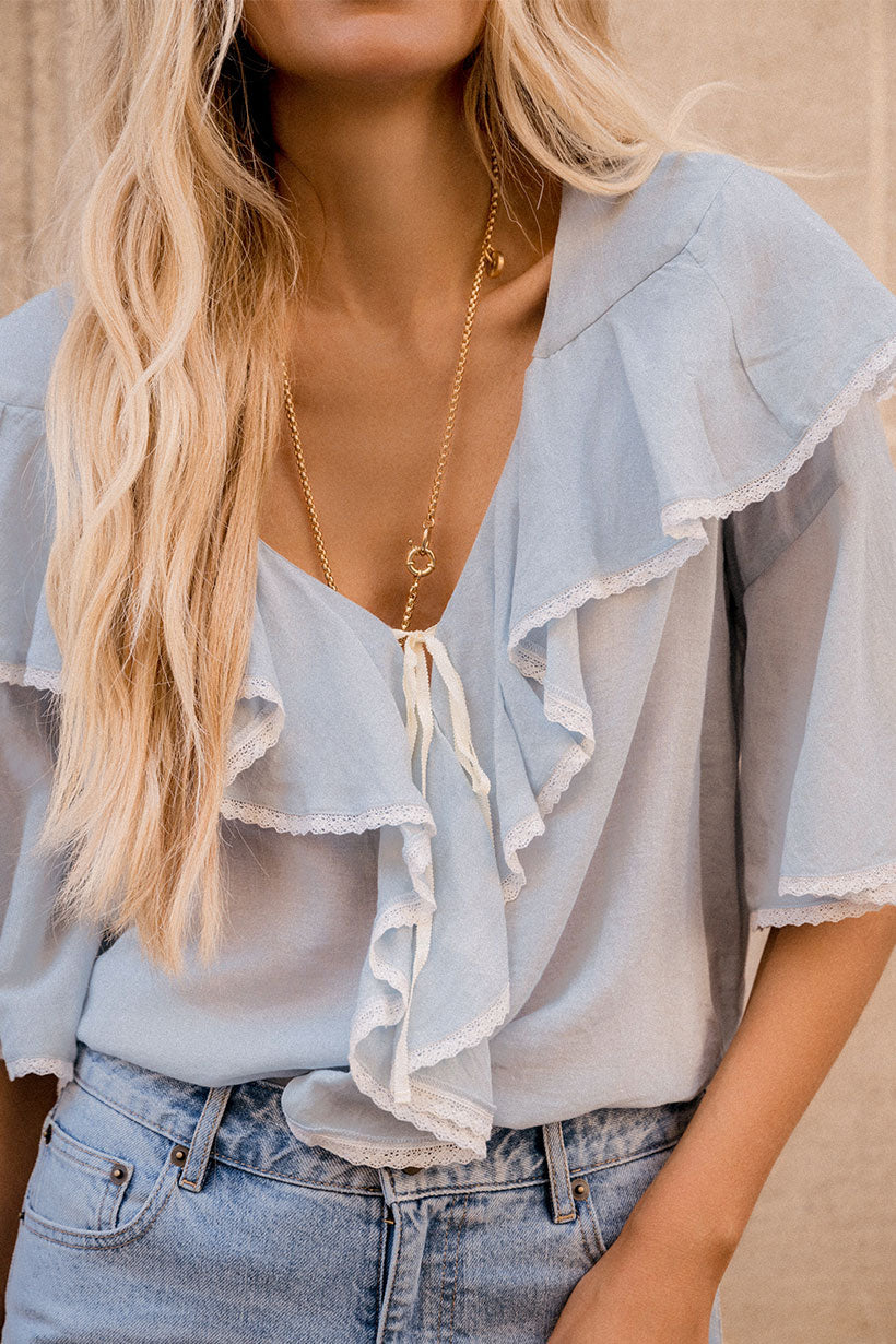 Bluebird Ruffle Blouse - Vintage Blue