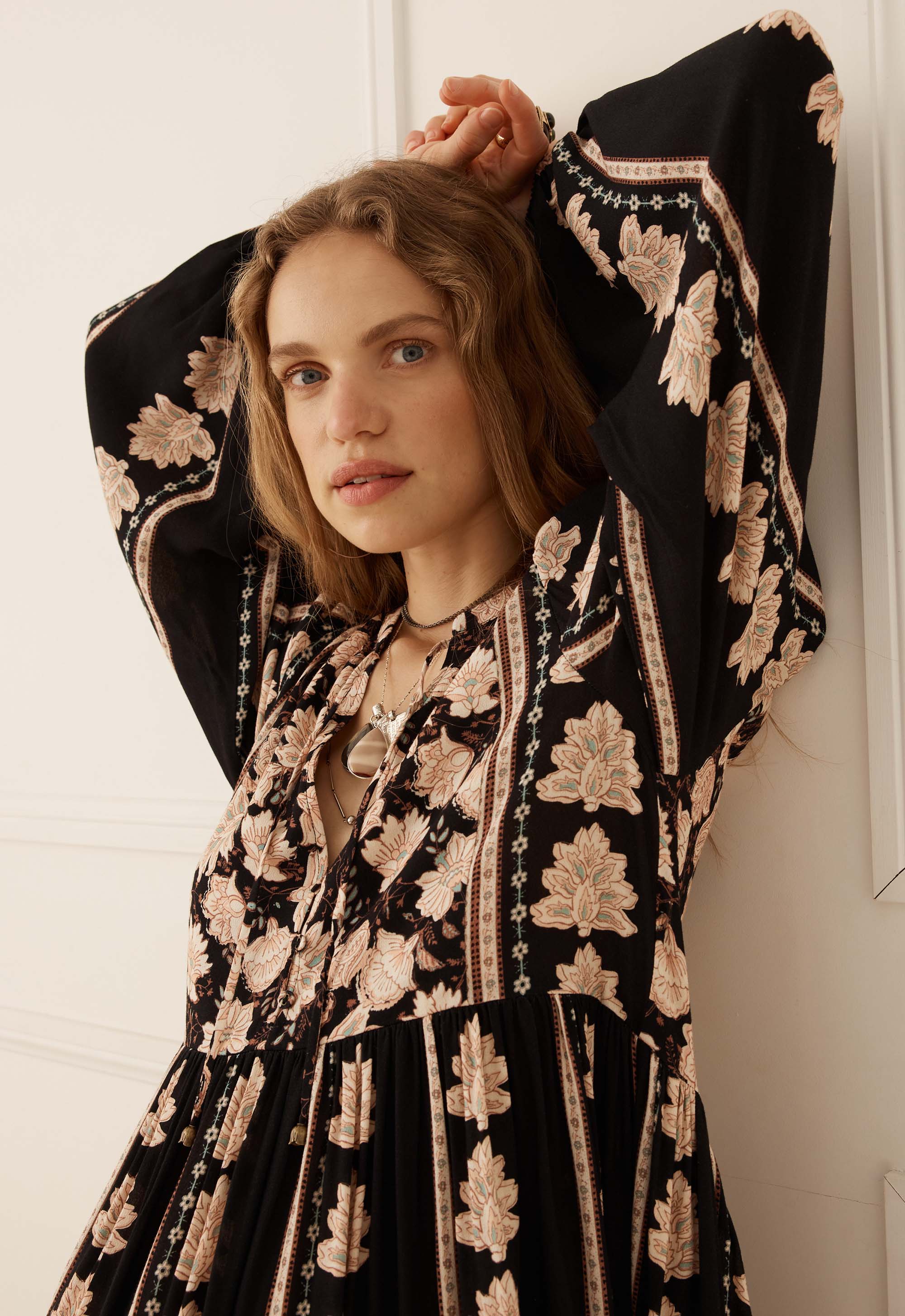 Petalwood Boho Midi Dress - Nightfall
