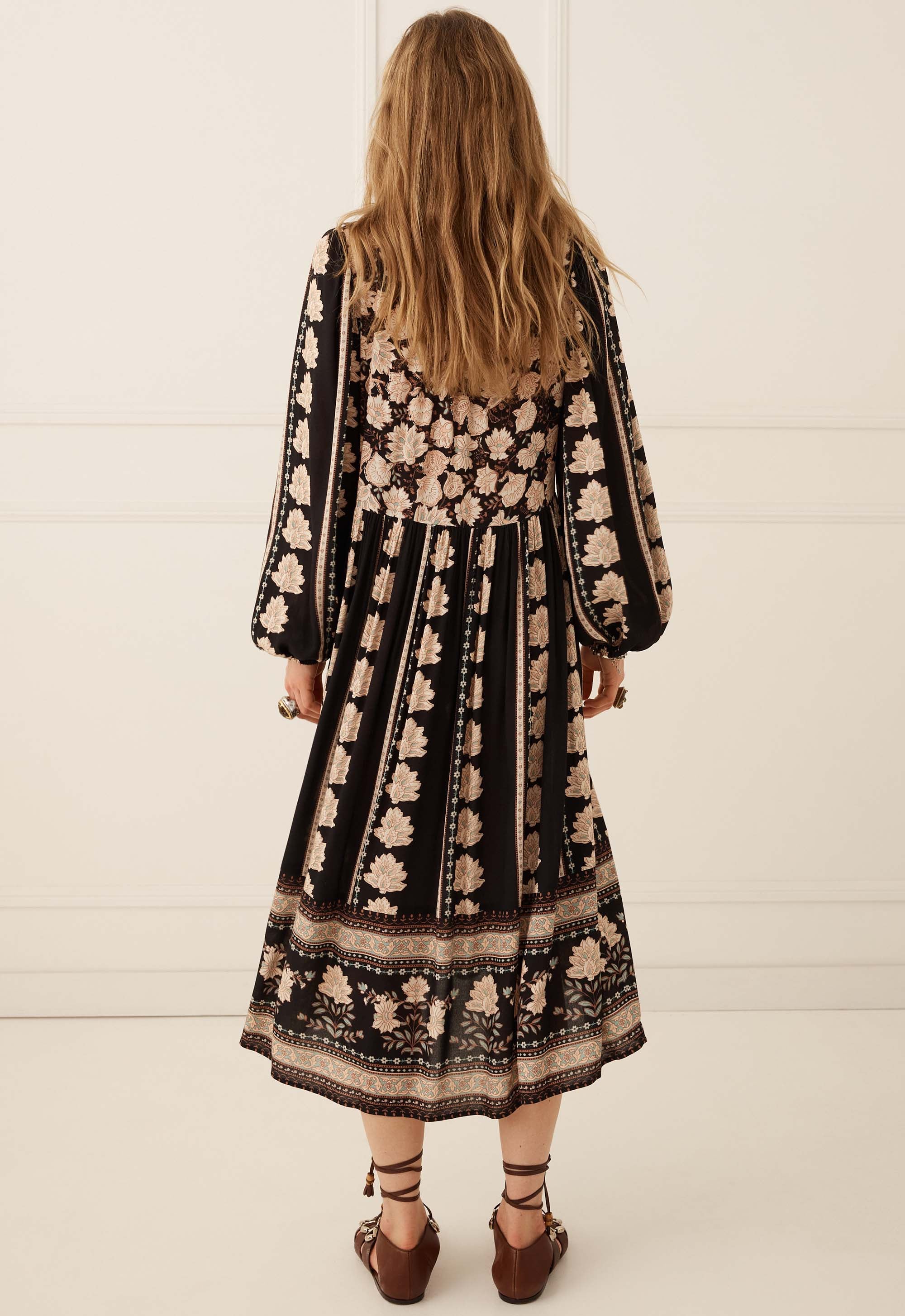Petalwood Boho Midi Dress - Nightfall
