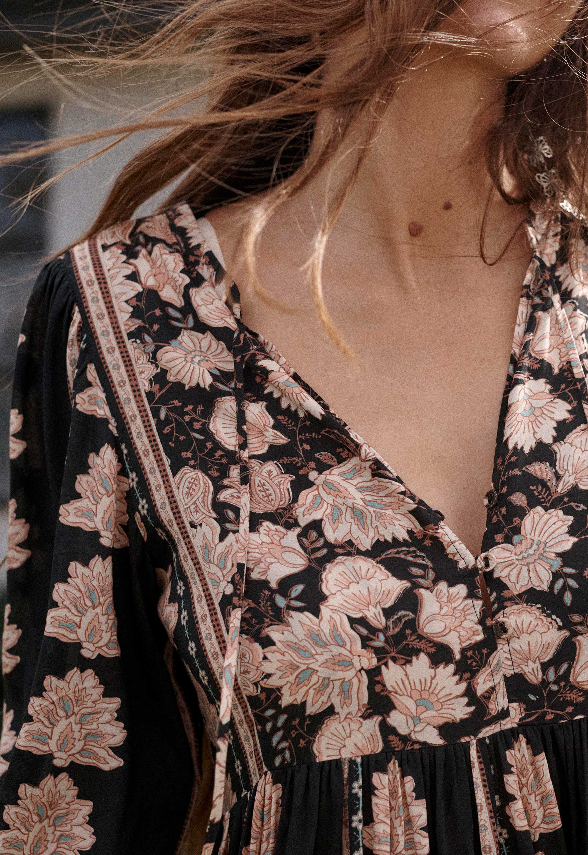 Petalwood Boho Midi Dress - Nightfall