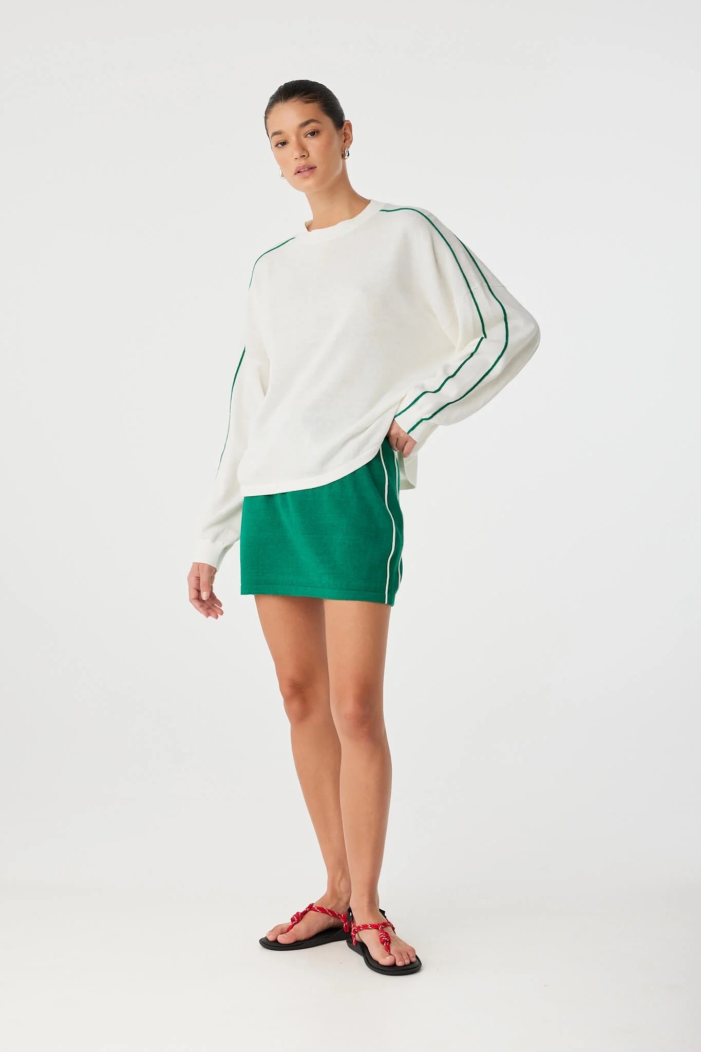 Pippa Long Sleeve - Cream & Palm Green