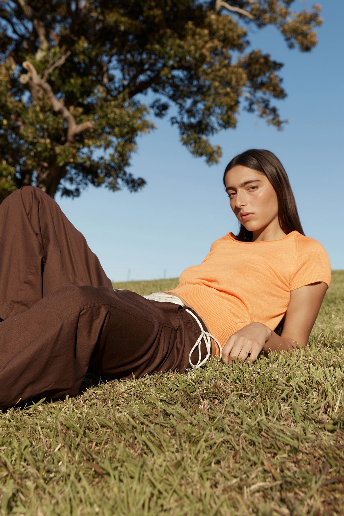Sera Linen Knit Top - Tangerine
