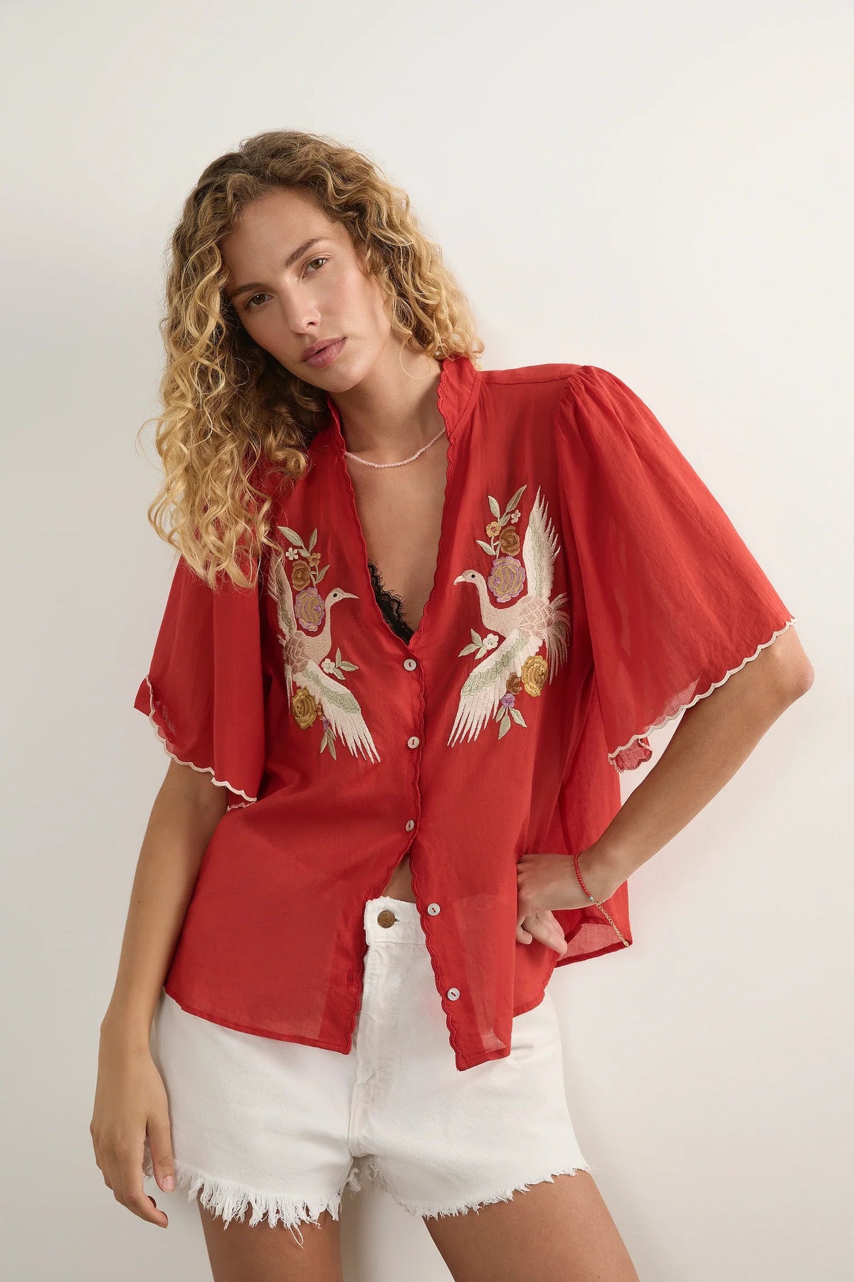 Zoe Embroidered Blouse - Red