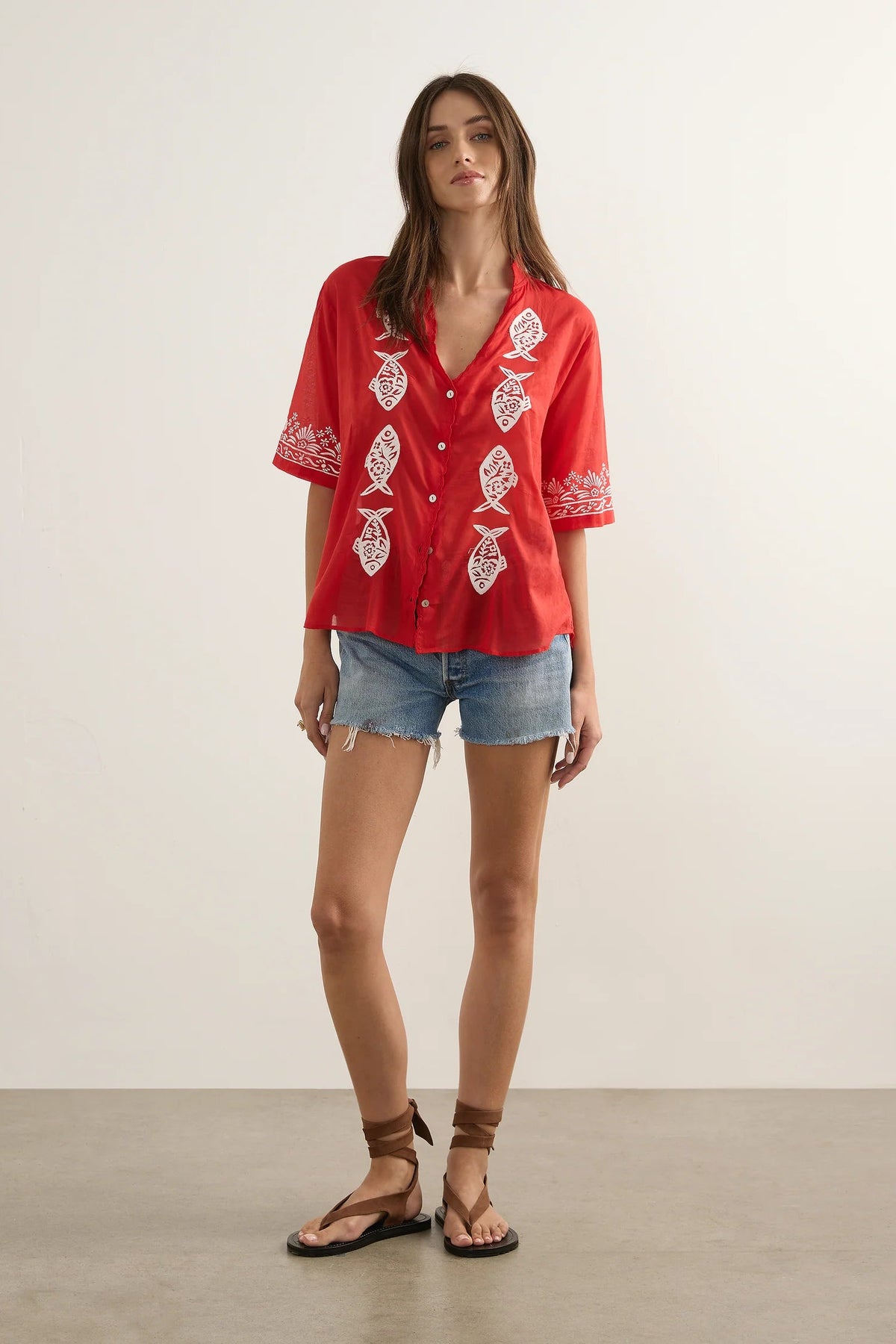 Sardine Embroidered Blouse - Red