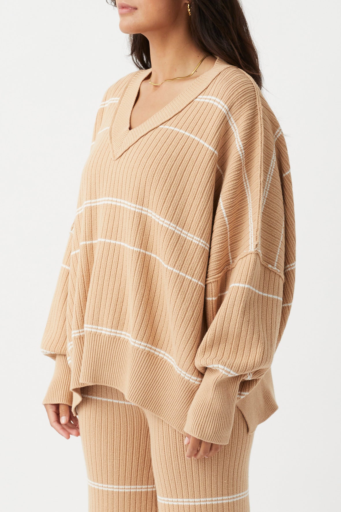 Vera Organic Knit Sweater - Honey Stripe