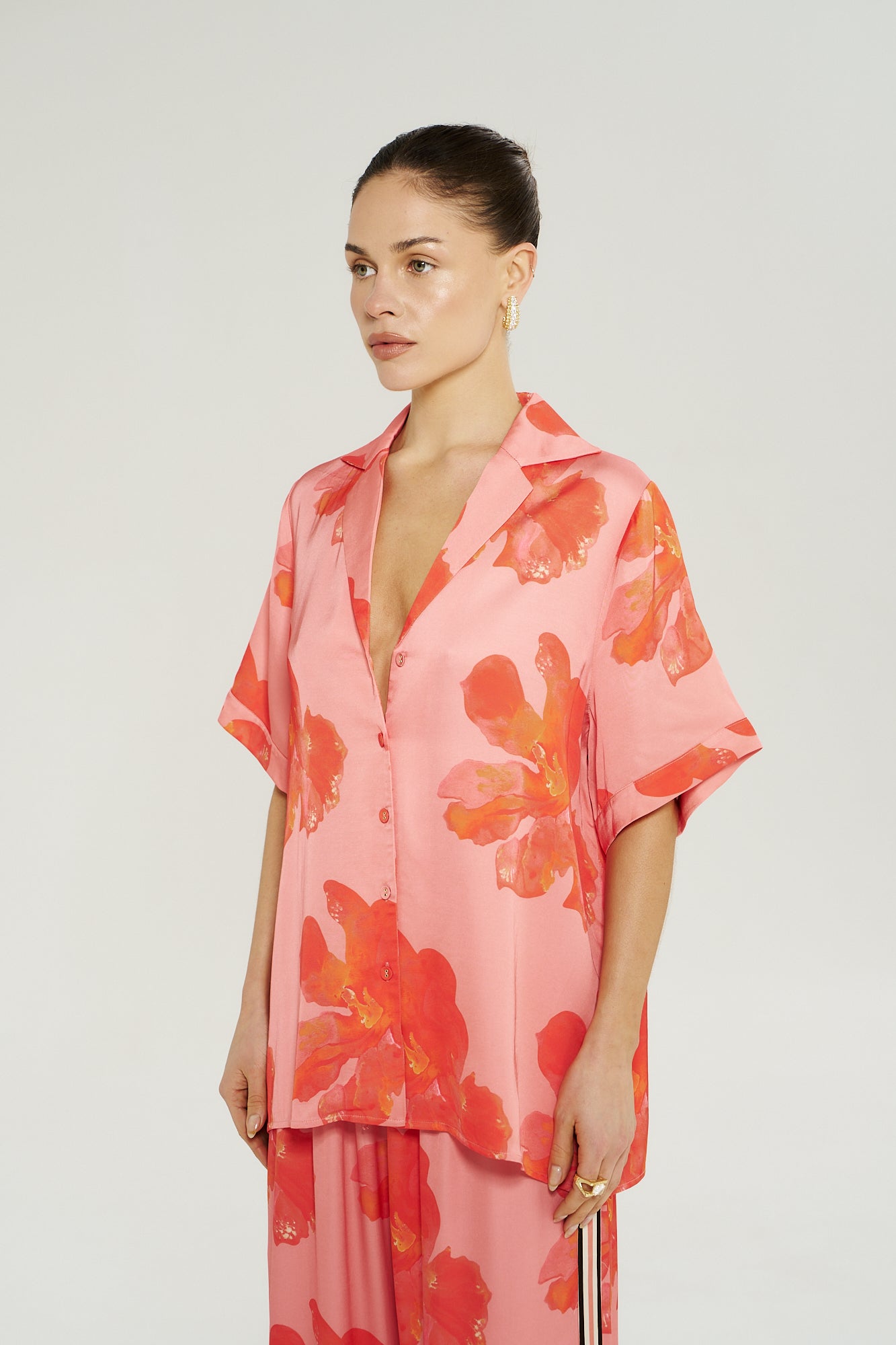 Button Up SS Shirt - Peach Petals