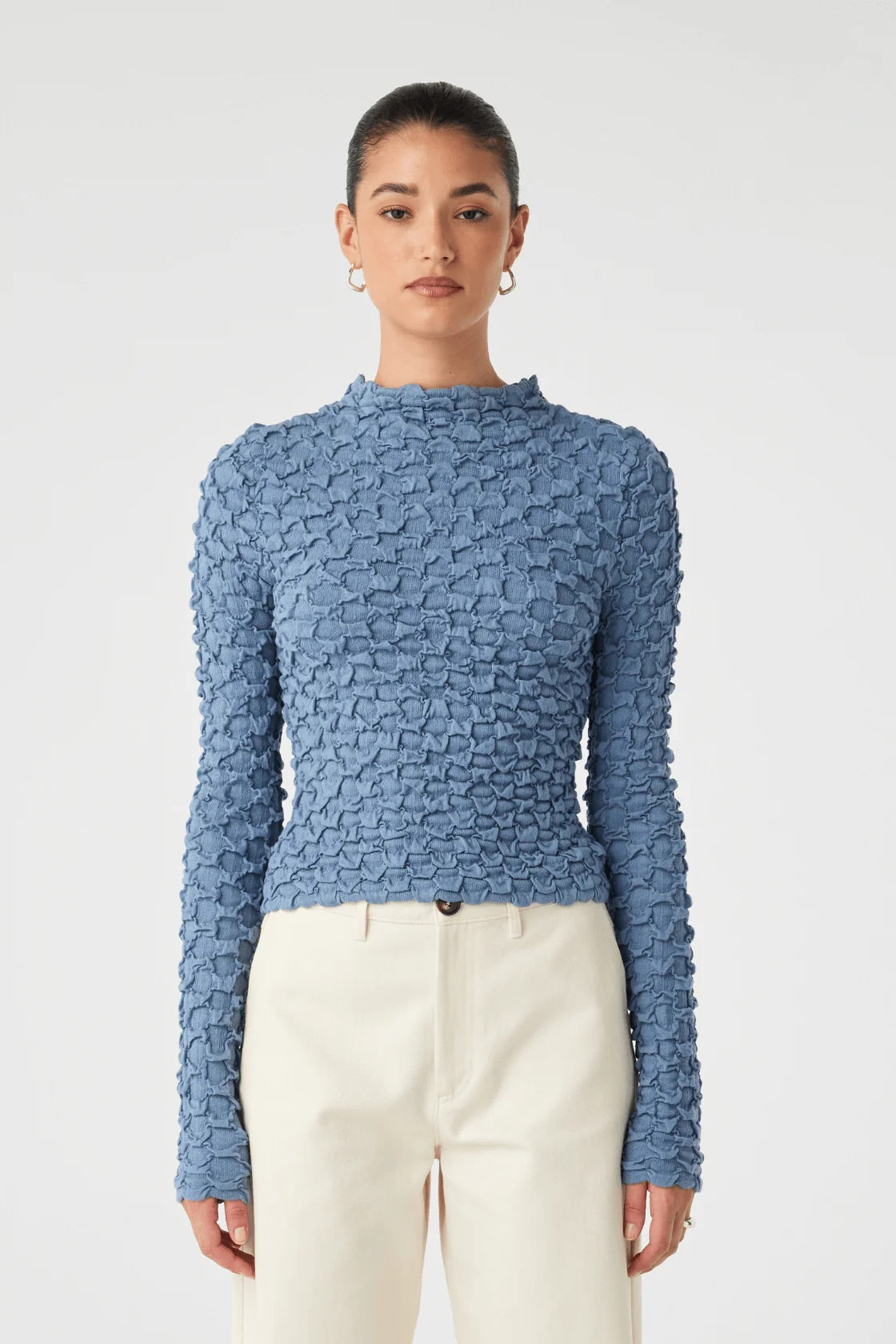 Suvi High Neck Top - Denim Blue