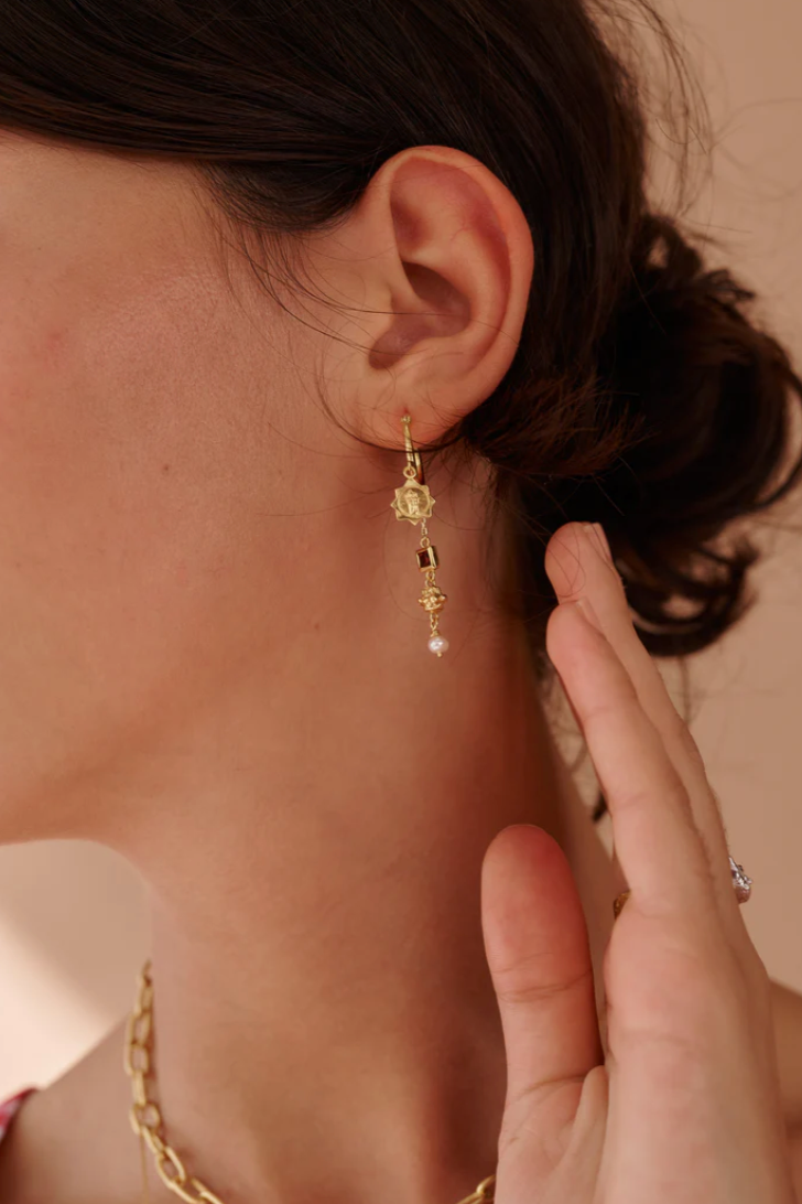 Cleopatra's Bling | Jeanne Earrings With Garnet - Gold