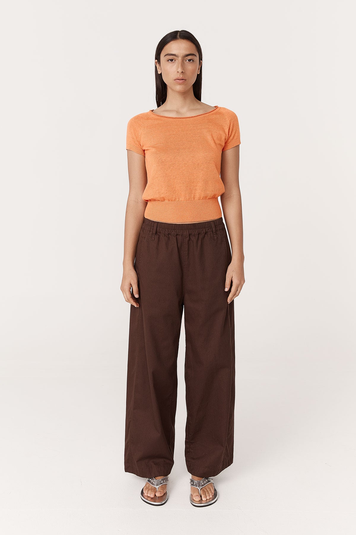 Sera Linen Knit Top - Tangerine