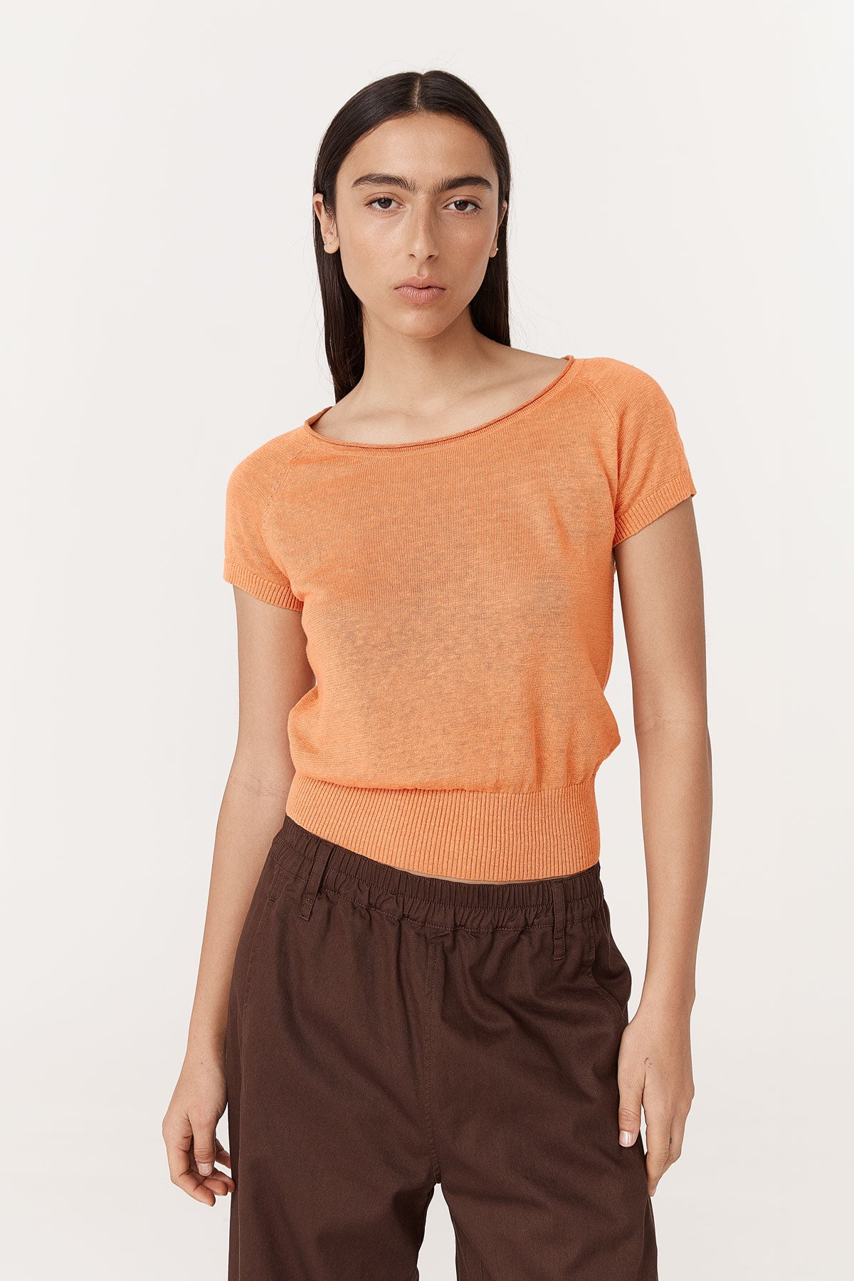 Sera Linen Knit Top - Tangerine
