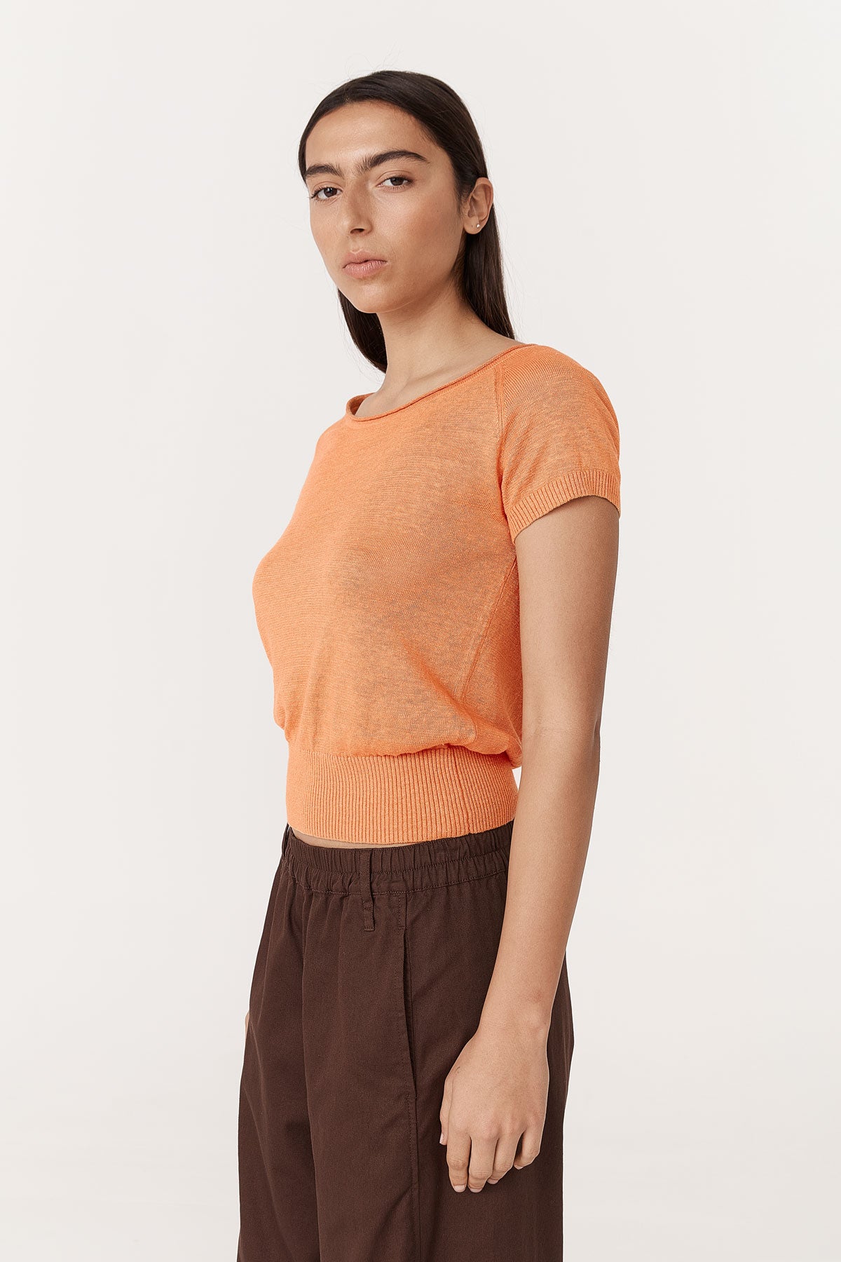 Sera Linen Knit Top - Tangerine