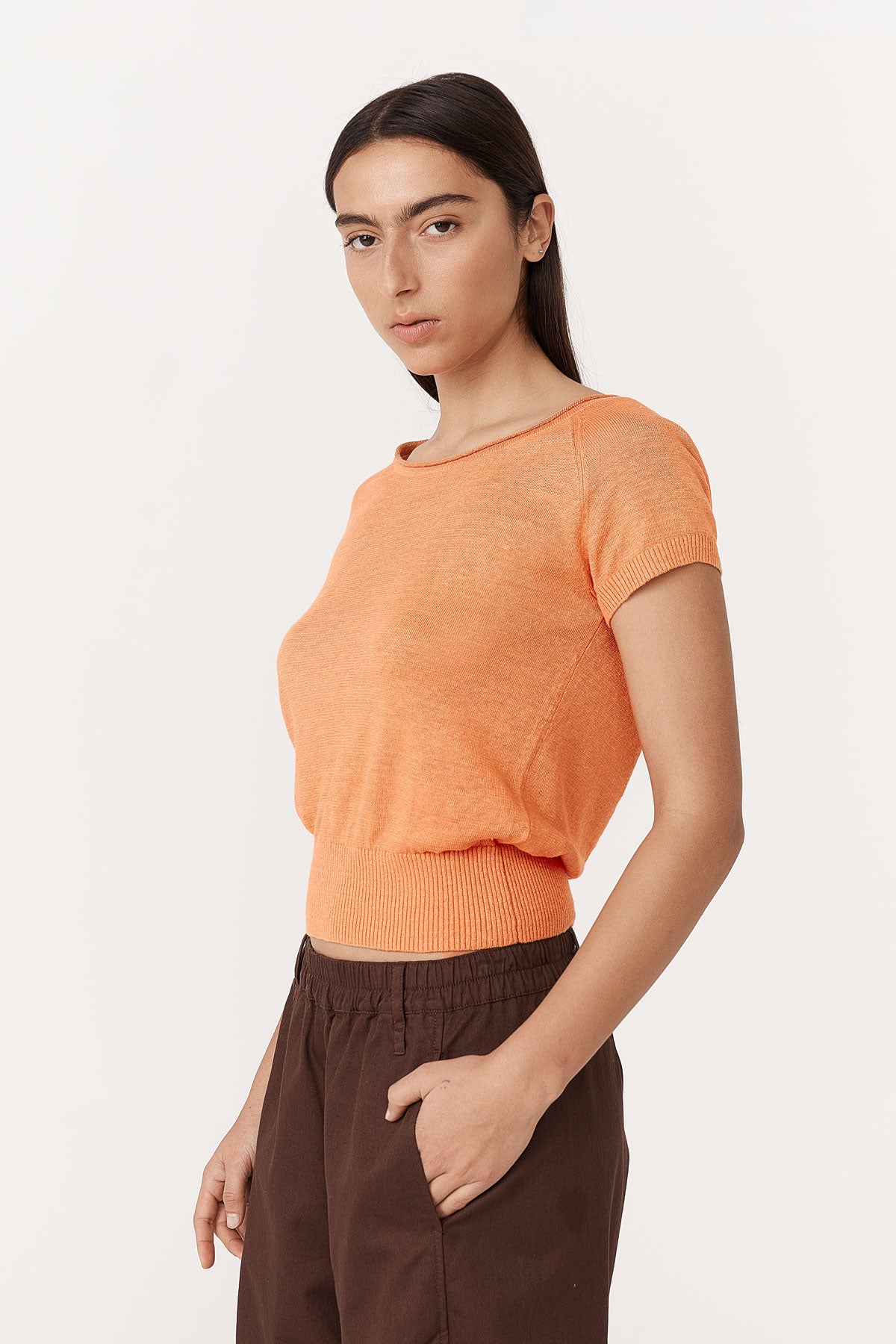 Sera Linen Knit Top - Tangerine