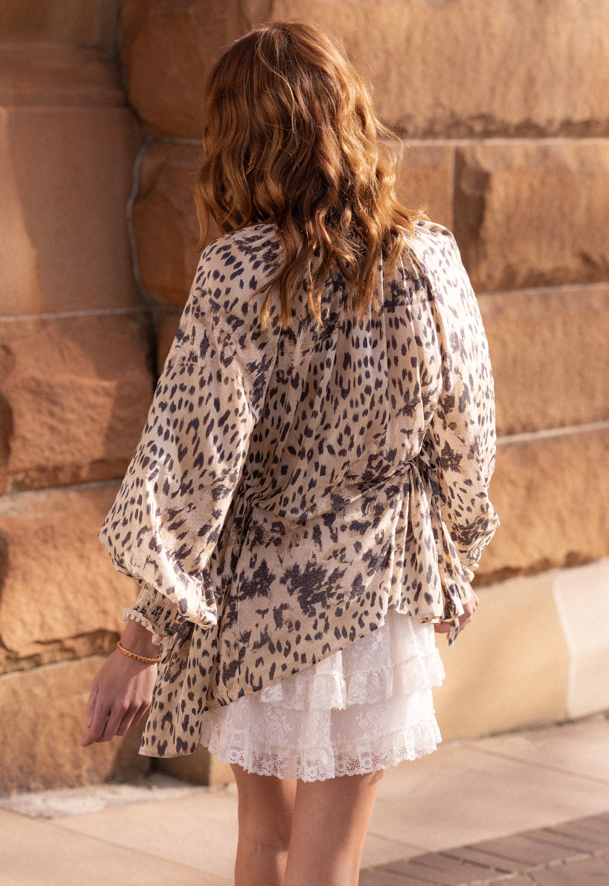 Snow Leopard Asymmetric Blouse - Animal