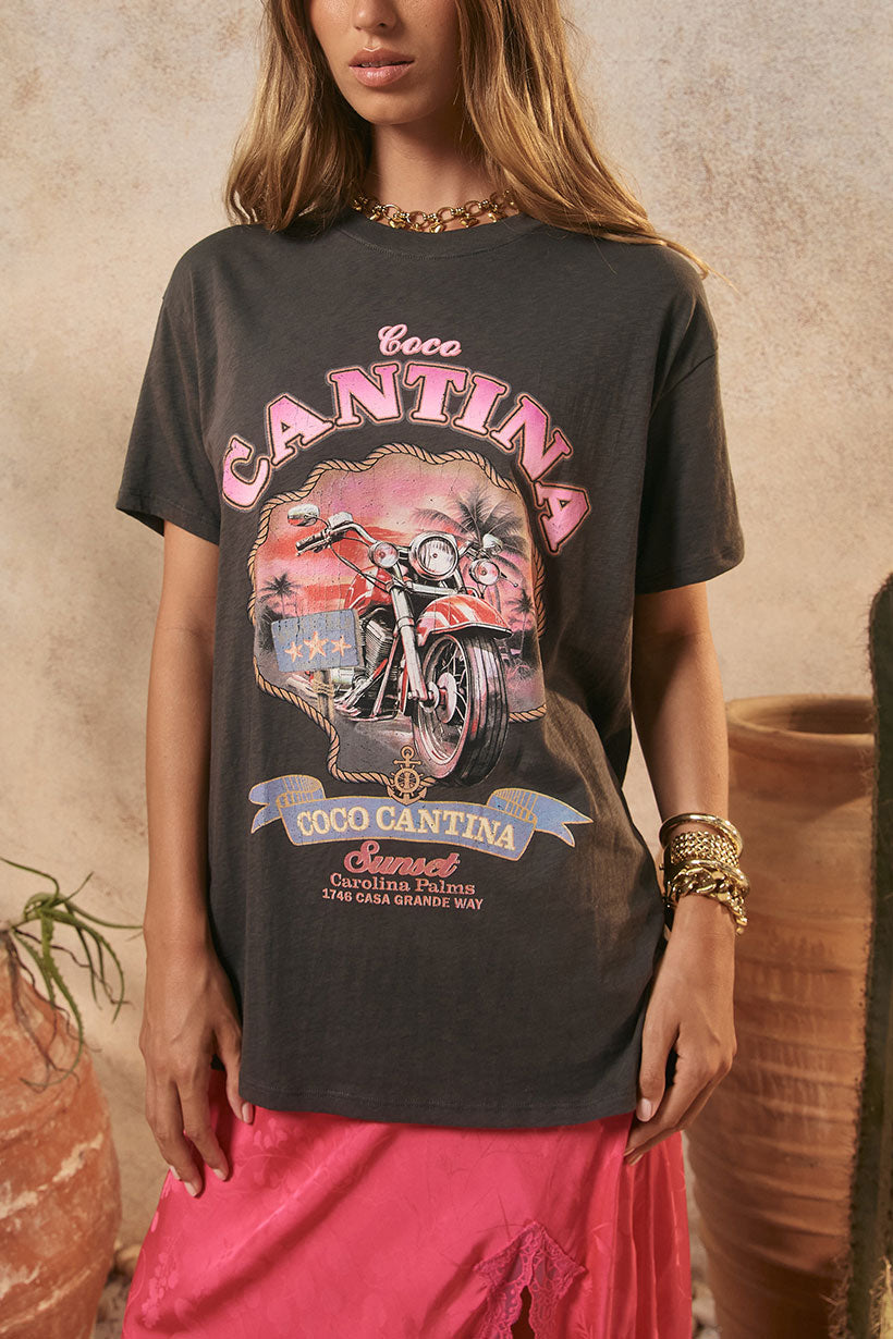 Coco Cantina Biker Tee - Charcoal