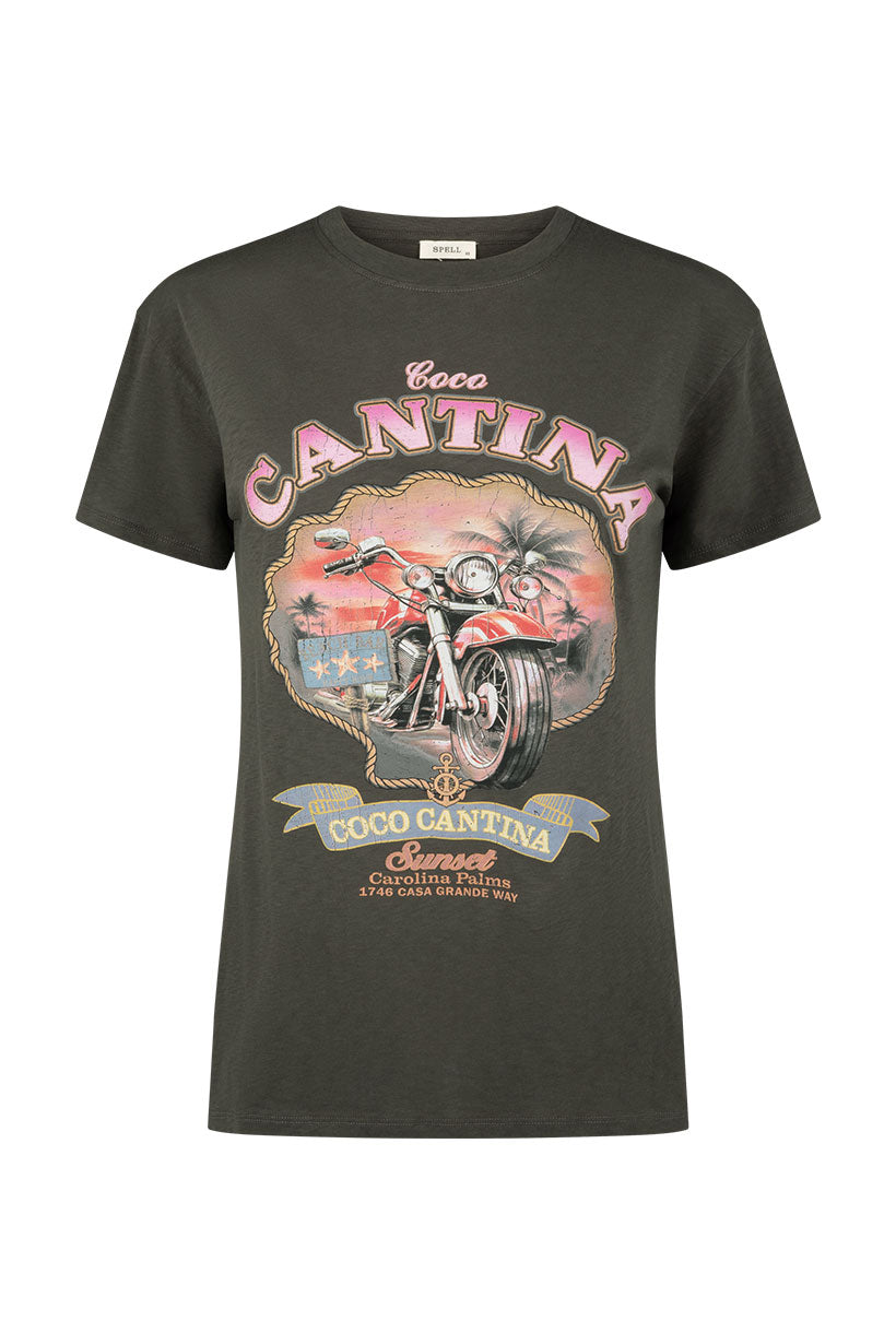 Coco Cantina Biker Tee - Charcoal