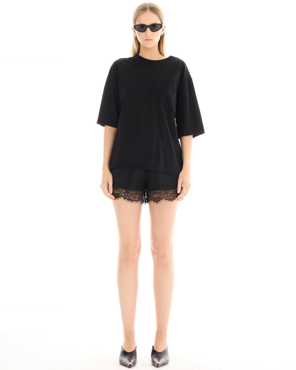 The Tales Lace Back Heart Street Tee in Black, front view