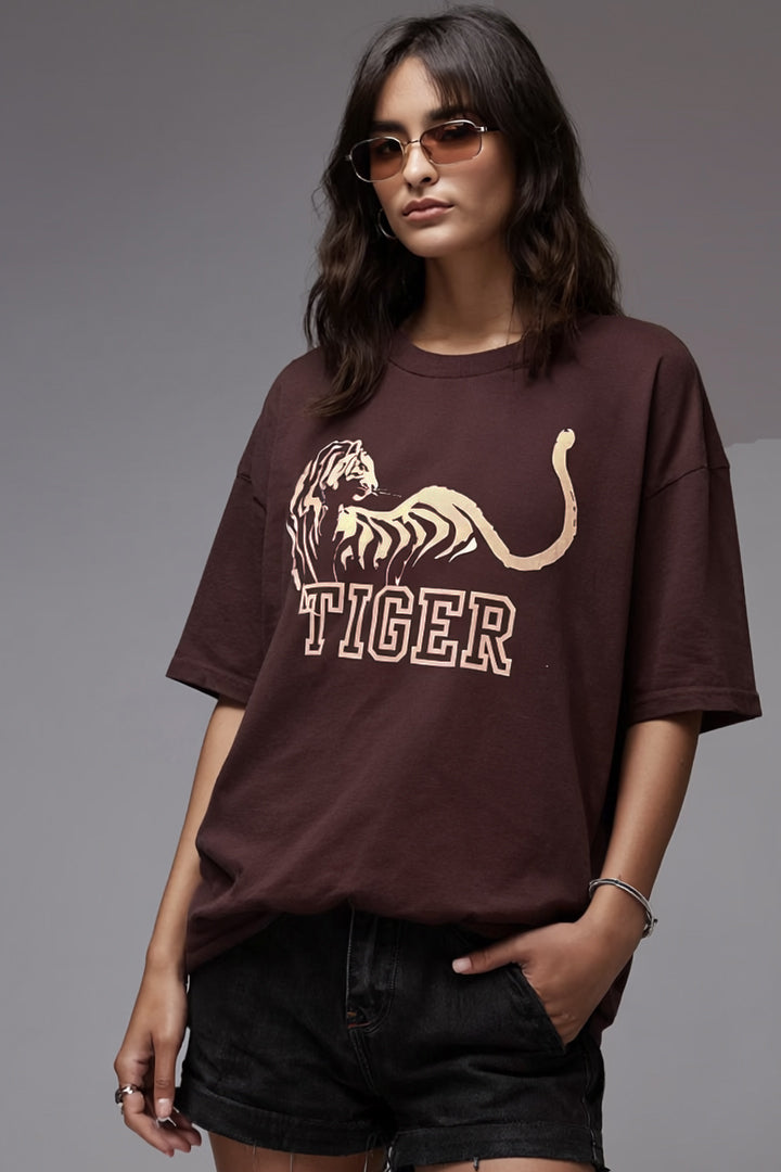Tiger Tee Oversized - Choc/Cream
