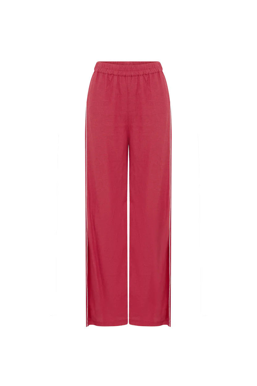 Vera Linen Wide Pants - Poppy Red