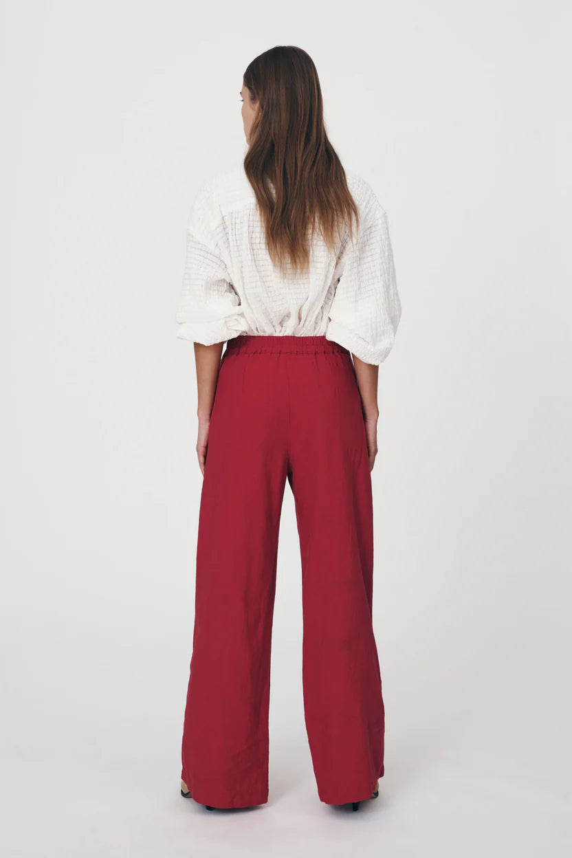 Vera Linen Wide Pants - Poppy Red
