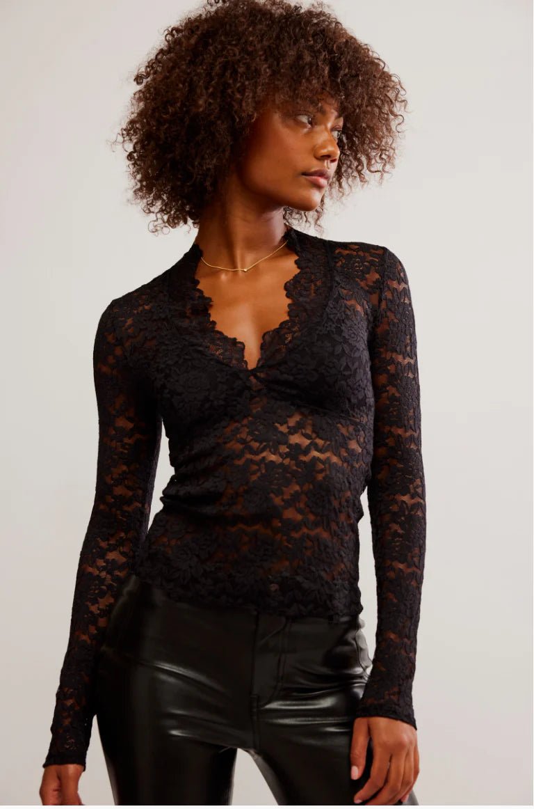 All Day Lace Long Sleeve - Black - Fashion Tops - Free People