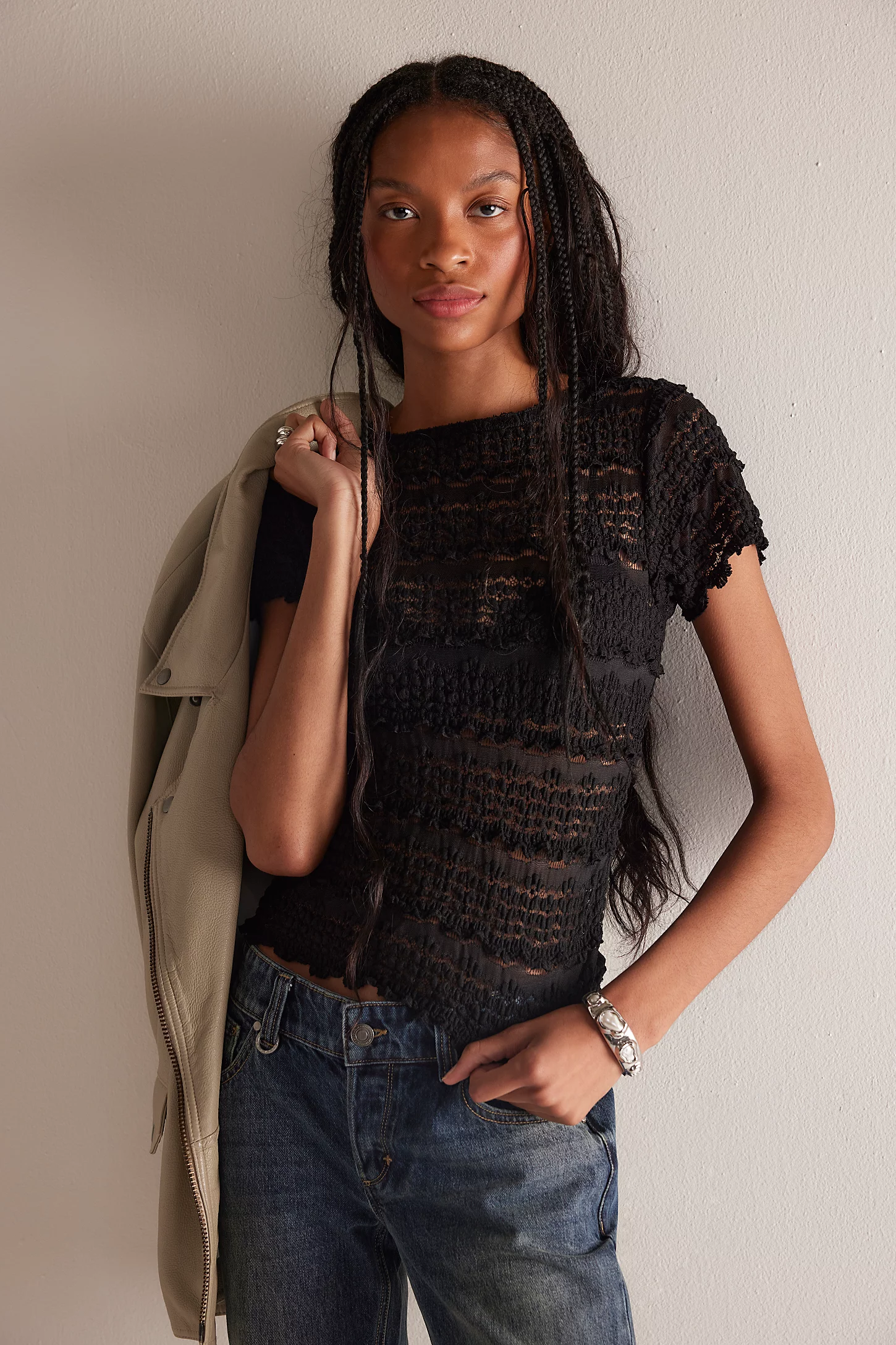 Angelina Lace Tee - Black