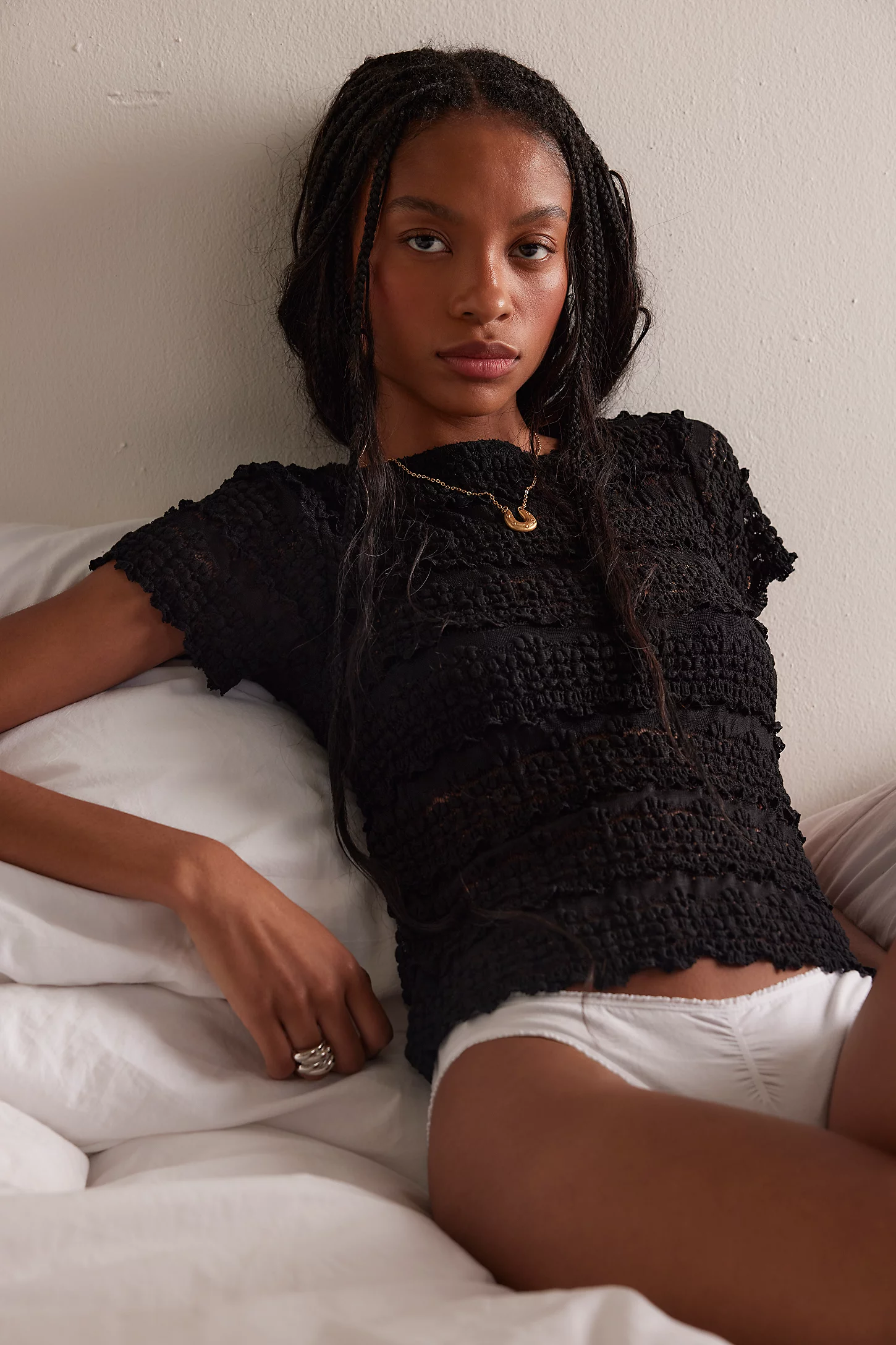 Angelina Lace Tee - Black