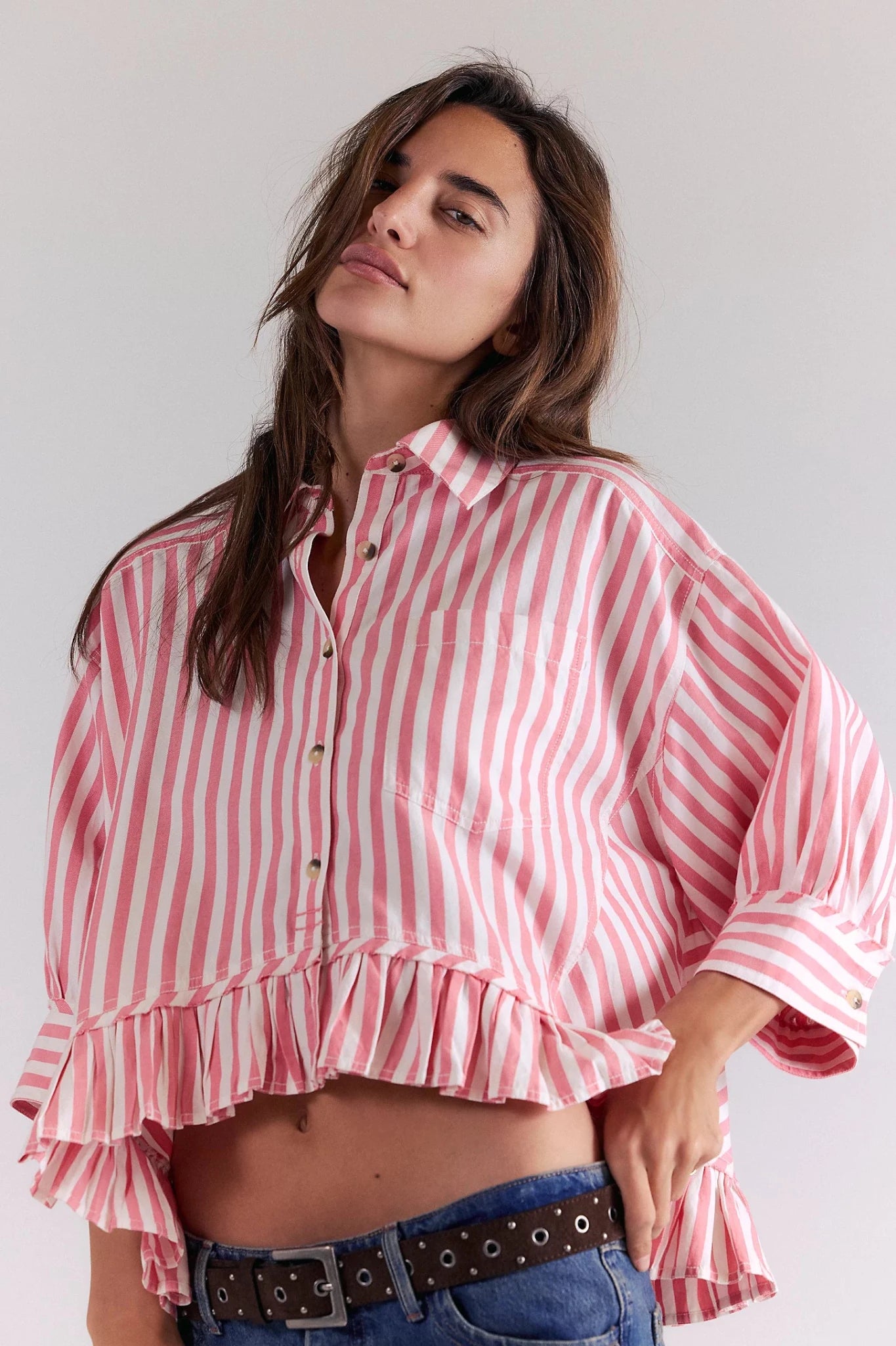 Bailey Stripe Shirt - Coral Combo - Fashion Tops - Free People - Women's fashion at The Freedom State