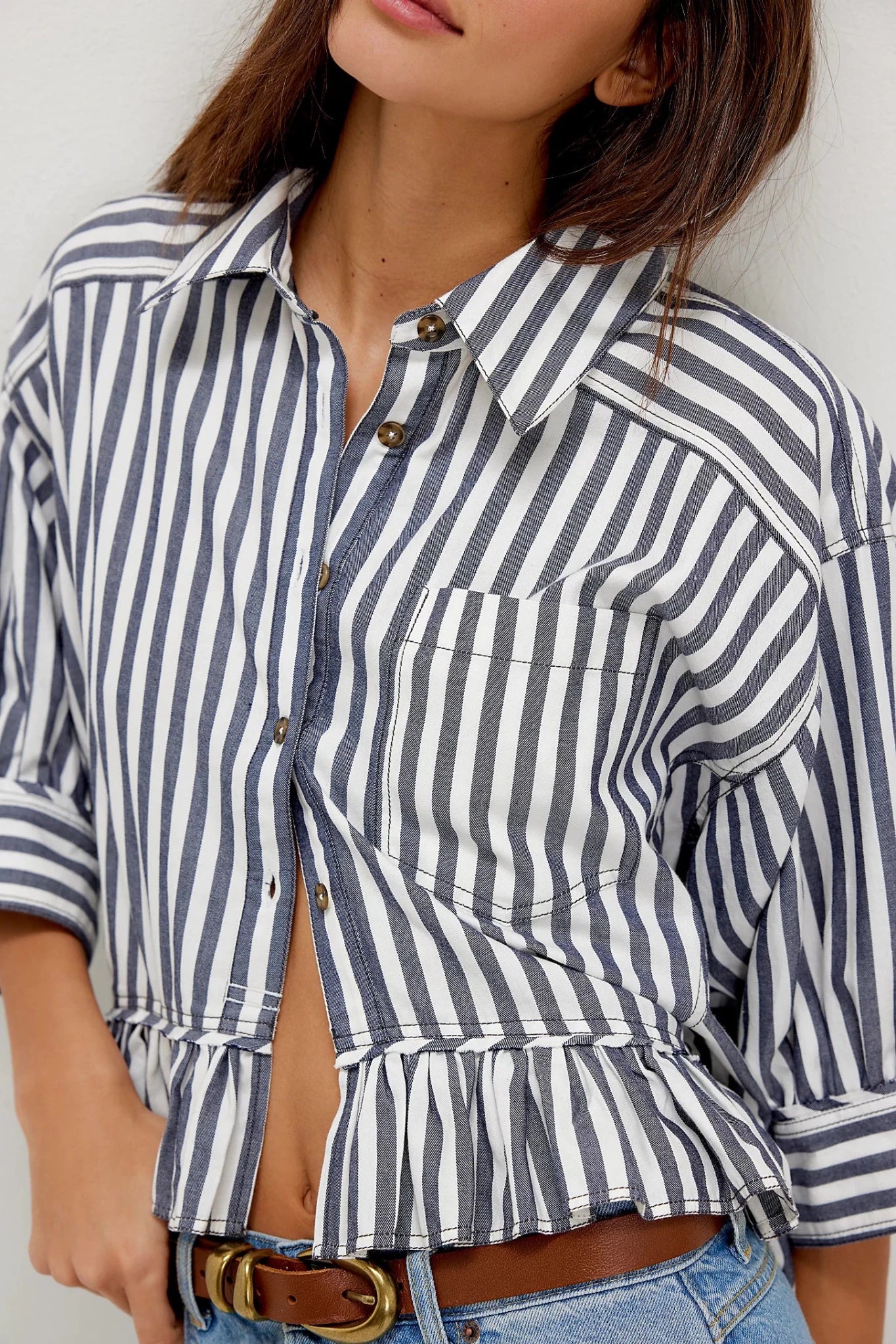 Bailey Stripe Shirt - Nautical Navy - Fashion Tops - Free People - Women's fashion at The Freedom State